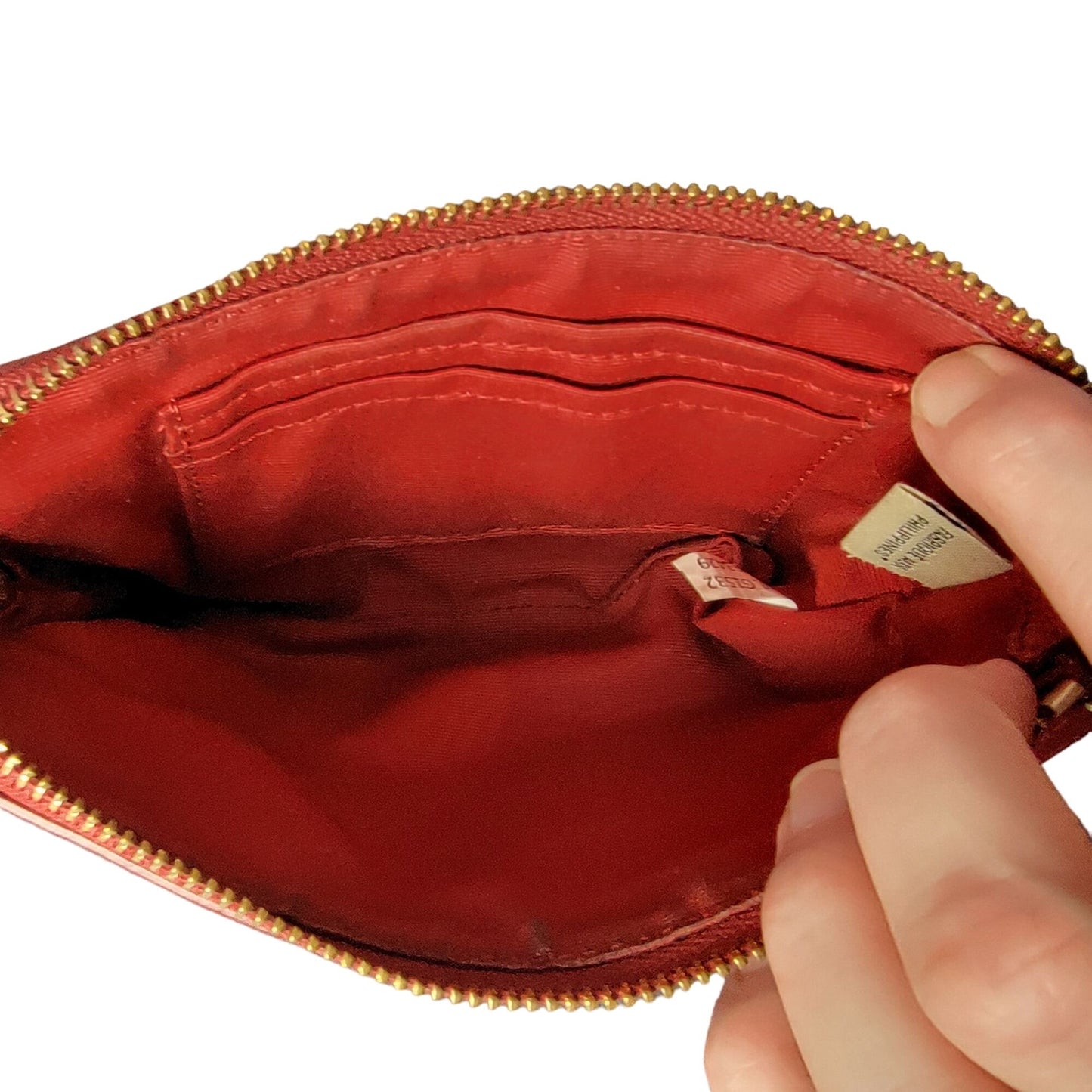 Coach Small Leather Wristlet Bag Corner Zip Purse Red Gold Logo Women Clutch Fun