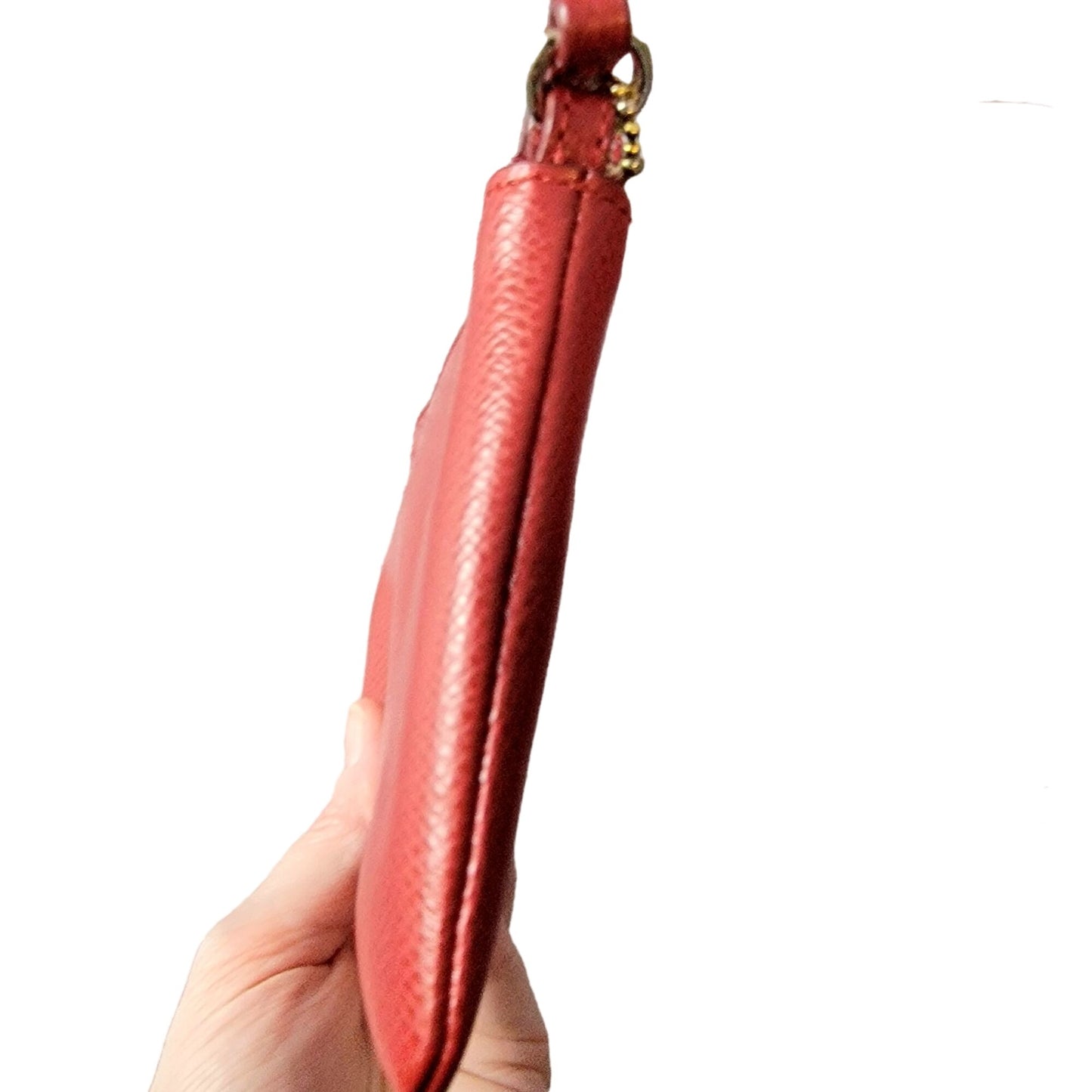 Coach Small Leather Wristlet Bag Corner Zip Purse Red Gold Logo Women Clutch Fun