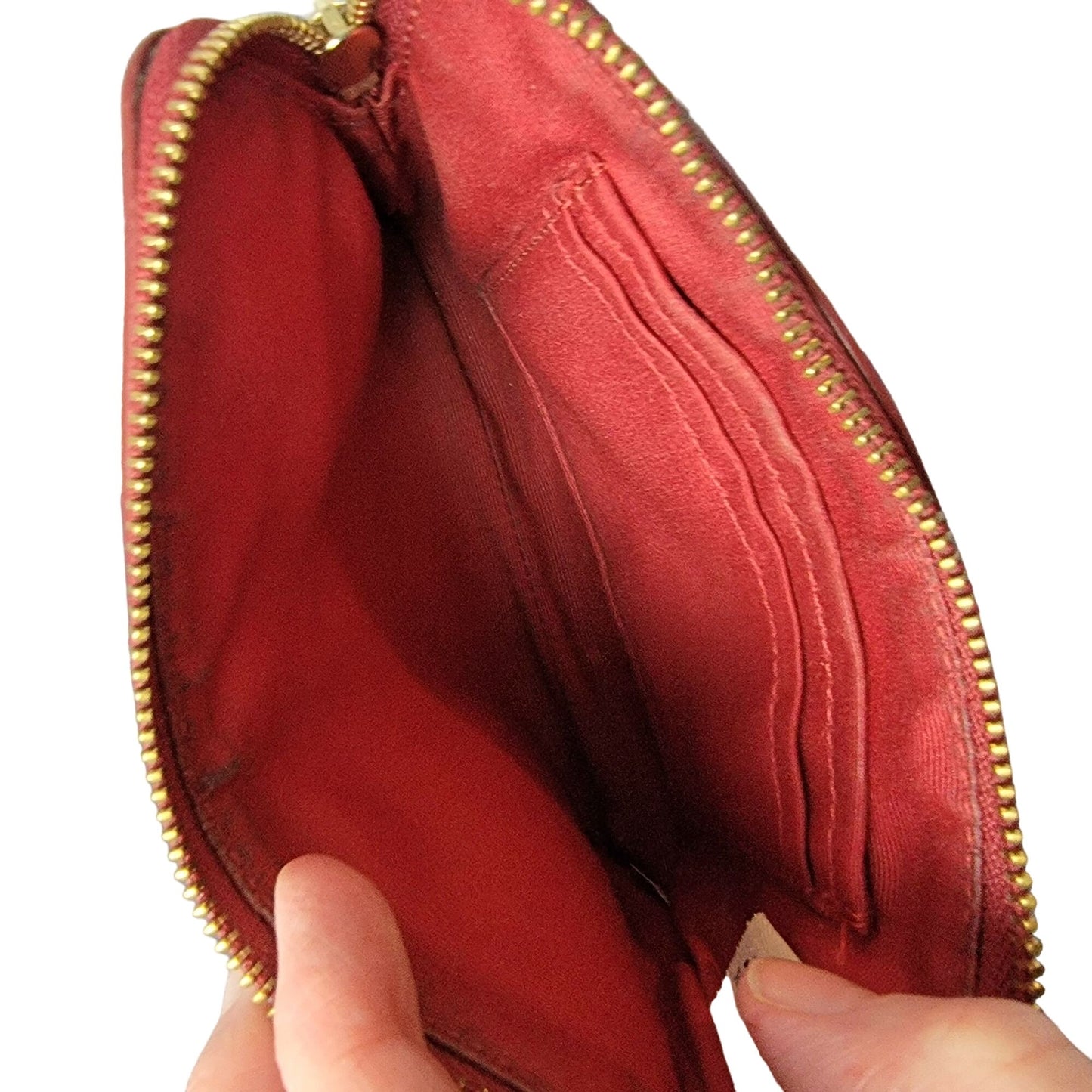 Coach Small Leather Wristlet Bag Corner Zip Purse Red Gold Logo Women Clutch Fun