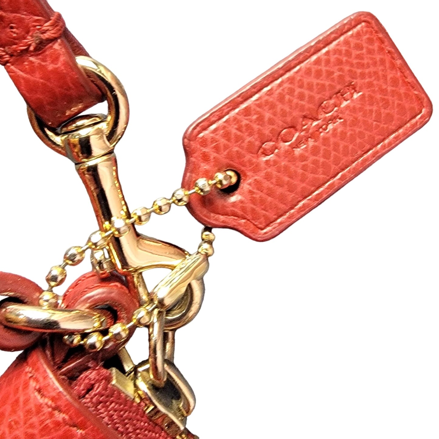 Coach Small Leather Wristlet Bag Corner Zip Purse Red Gold Logo Women Clutch Fun
