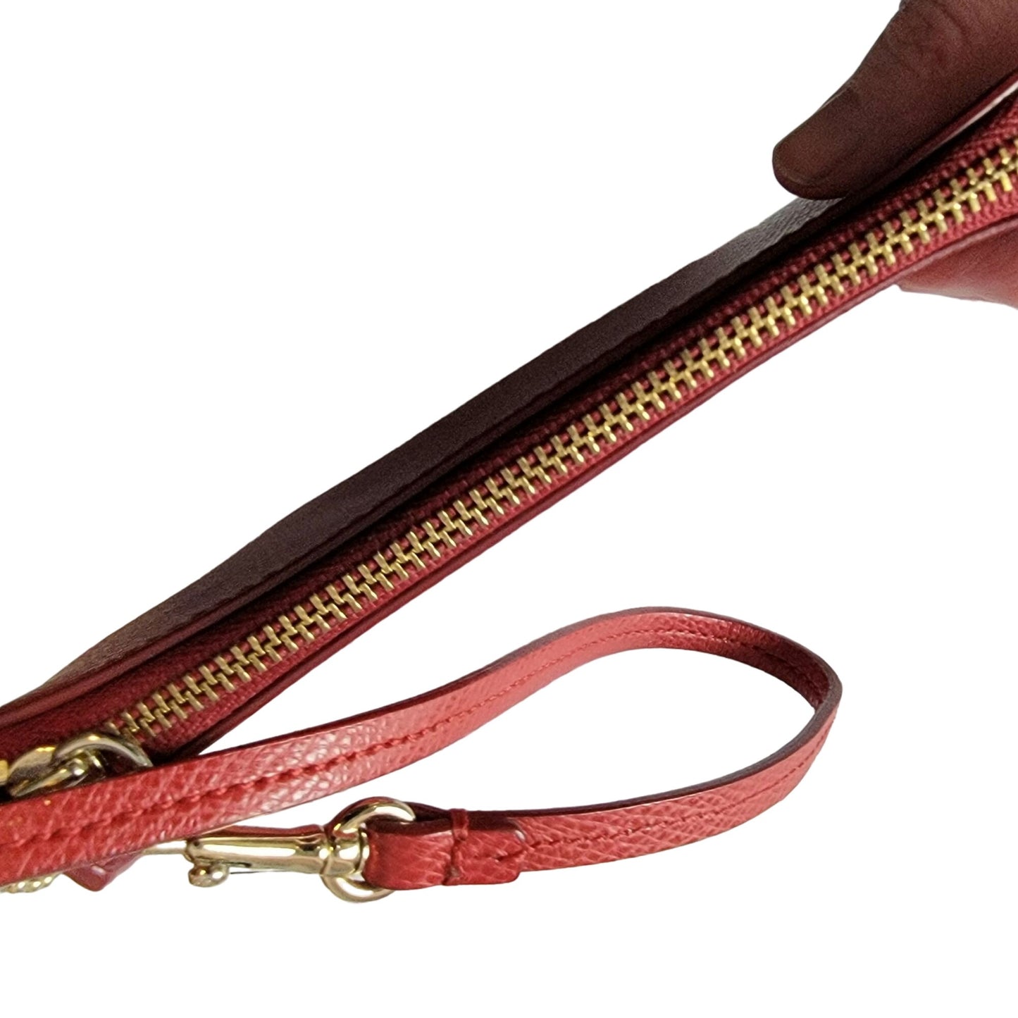 Coach Small Leather Wristlet Bag Corner Zip Purse Red Gold Logo Women Clutch Fun