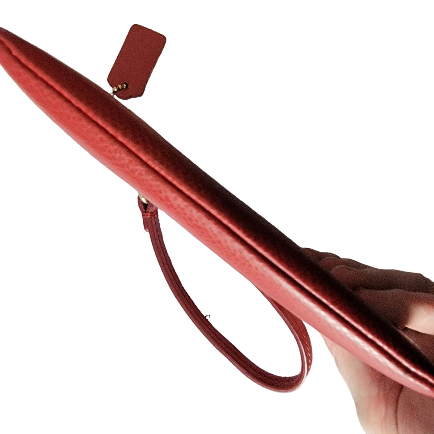 Coach Small Leather Wristlet Bag Corner Zip Purse Red Gold Logo Women Clutch Fun