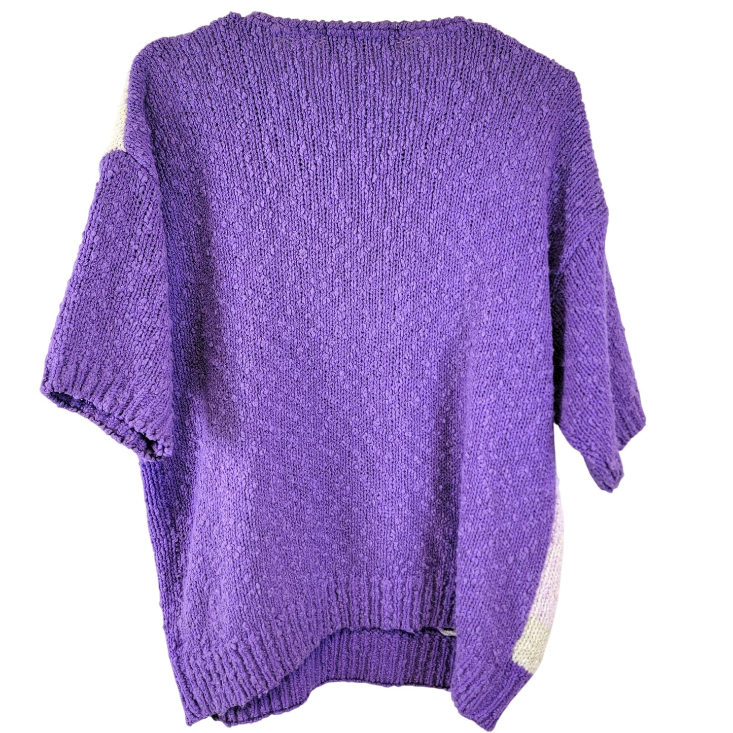 Vintage 80s Sweater Shirt Women 2X Plus Purple Embroidered Floral Top