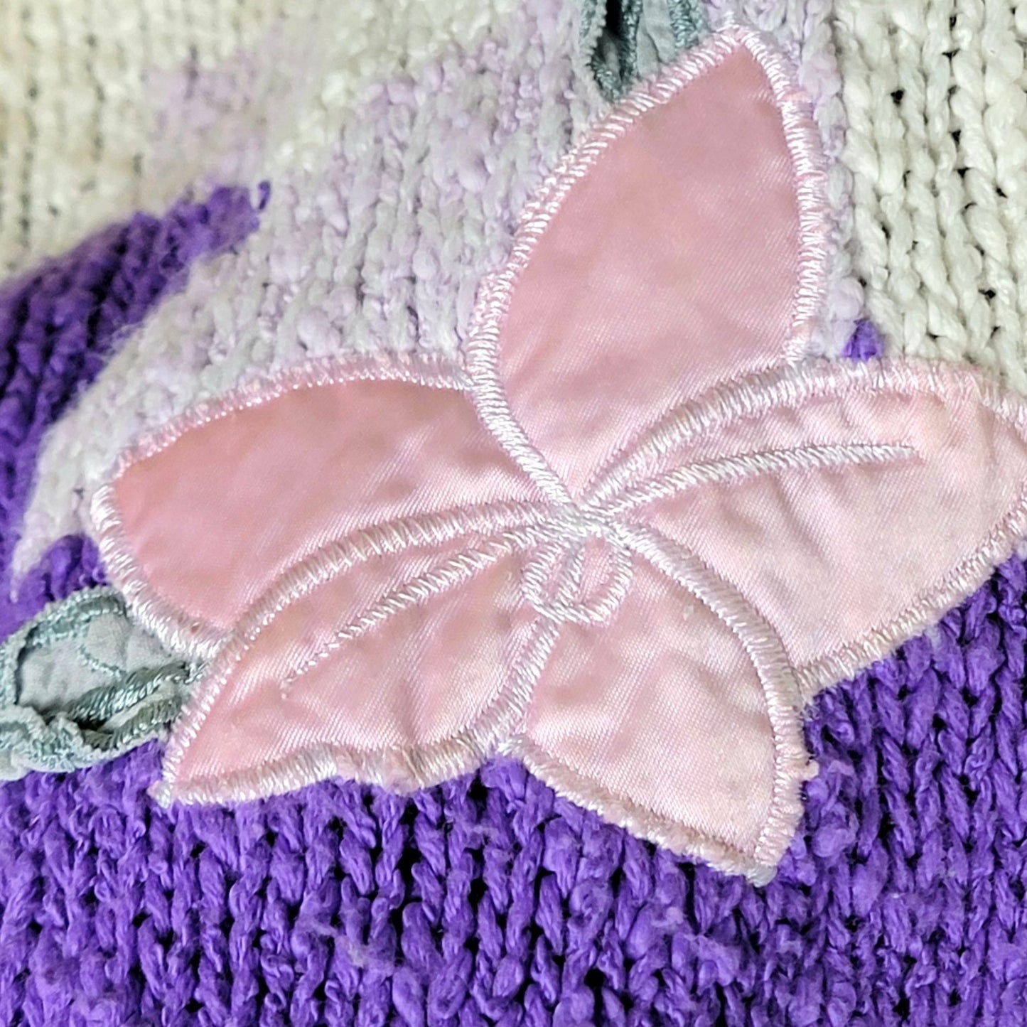 Vintage 80s Sweater Shirt Women 2X Plus Purple Embroidered Floral Top
