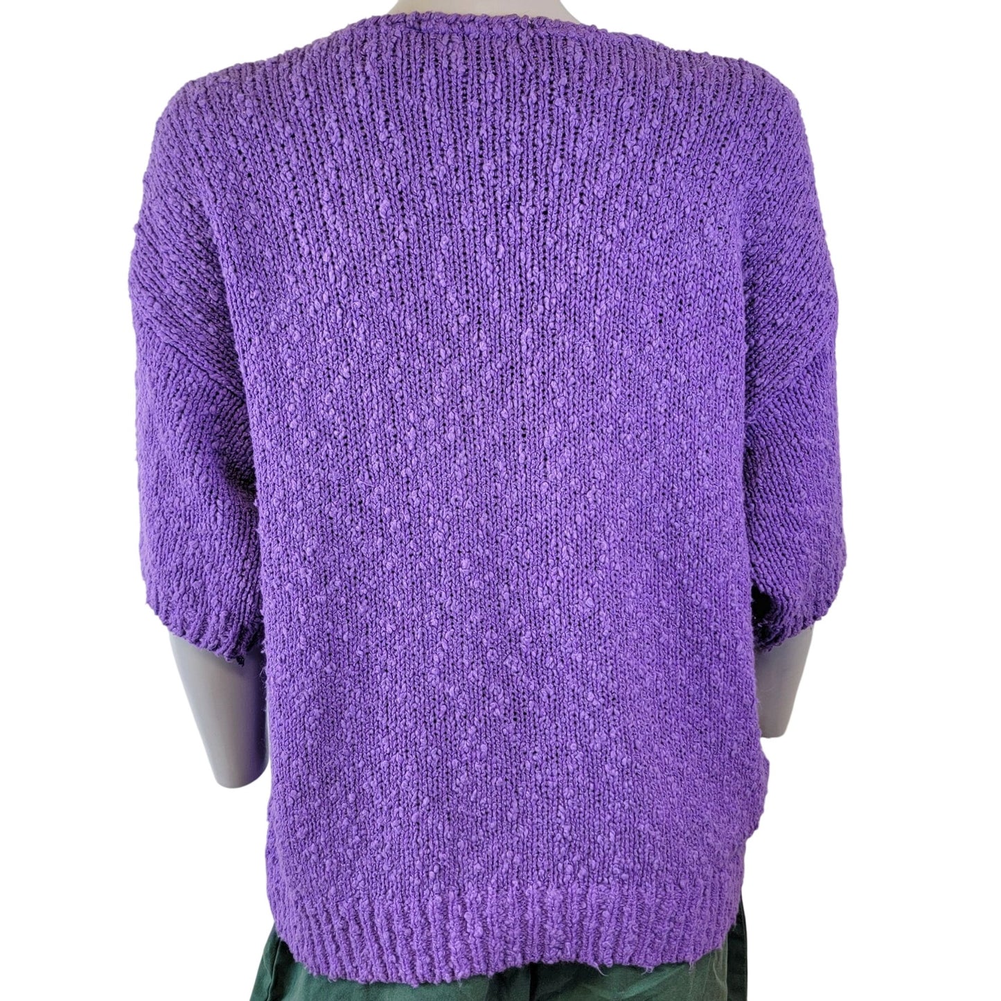 Vintage 80s Sweater Shirt Women 2X Plus Purple Embroidered Floral Top