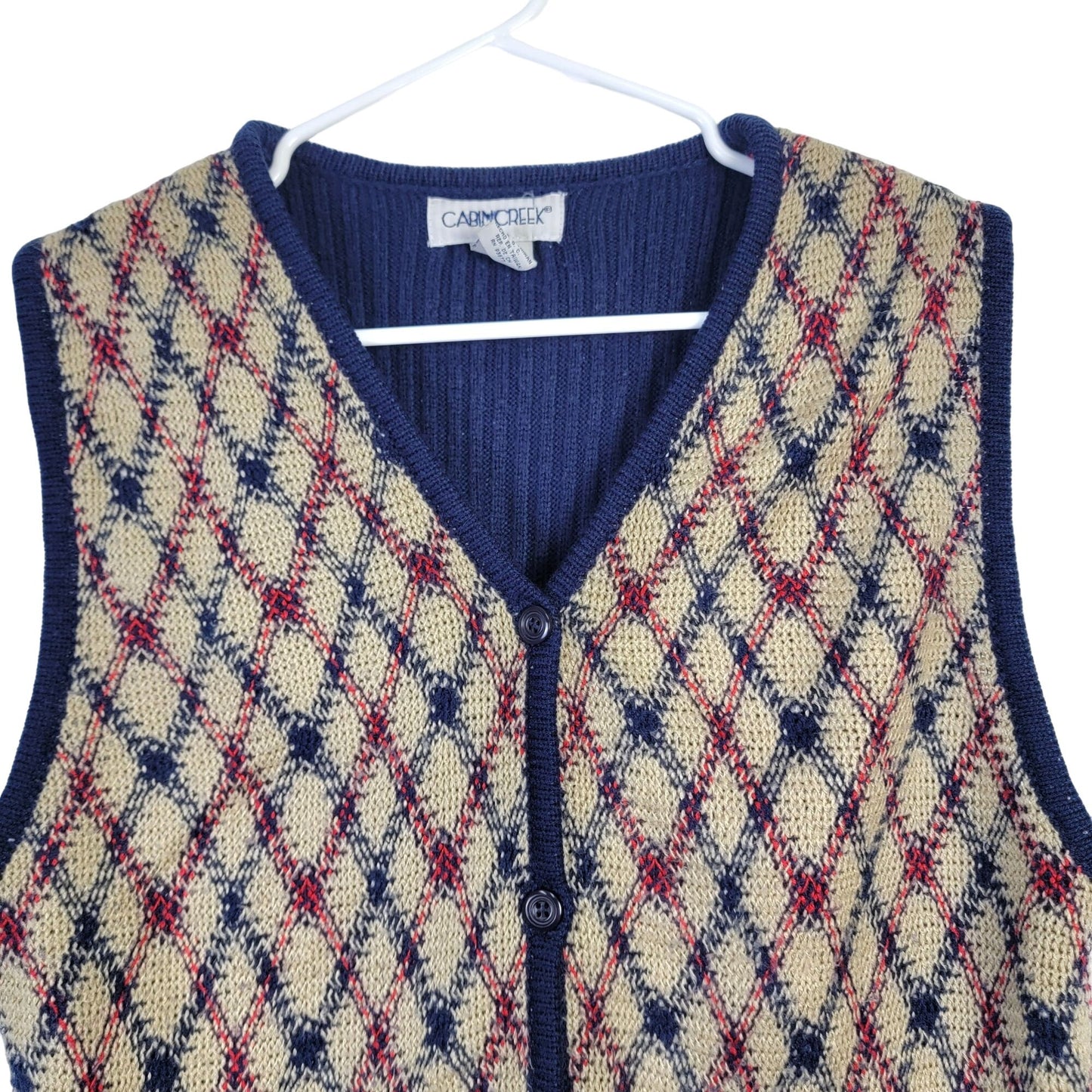 Vintage 90s Sweater Vest Women Medium Shirt Top Blue Burgundy