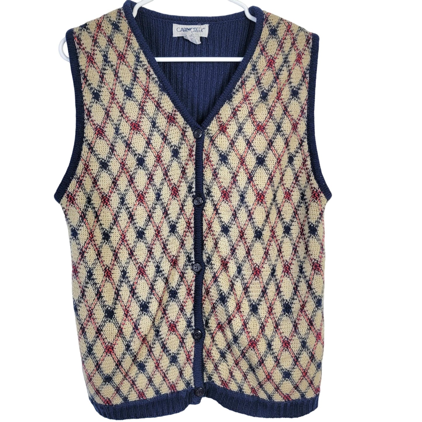 Vintage 90s Sweater Vest Women Medium Shirt Top Blue Burgundy