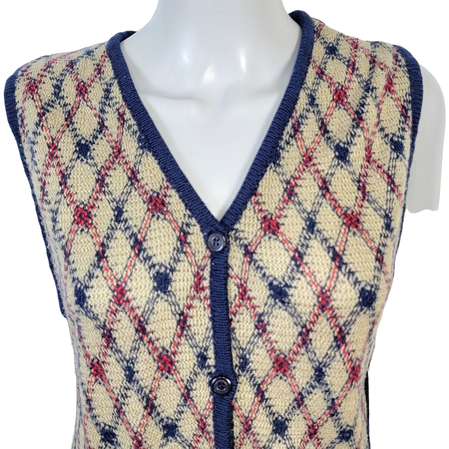 Vintage 90s Sweater Vest Women Medium Shirt Top Blue Burgundy