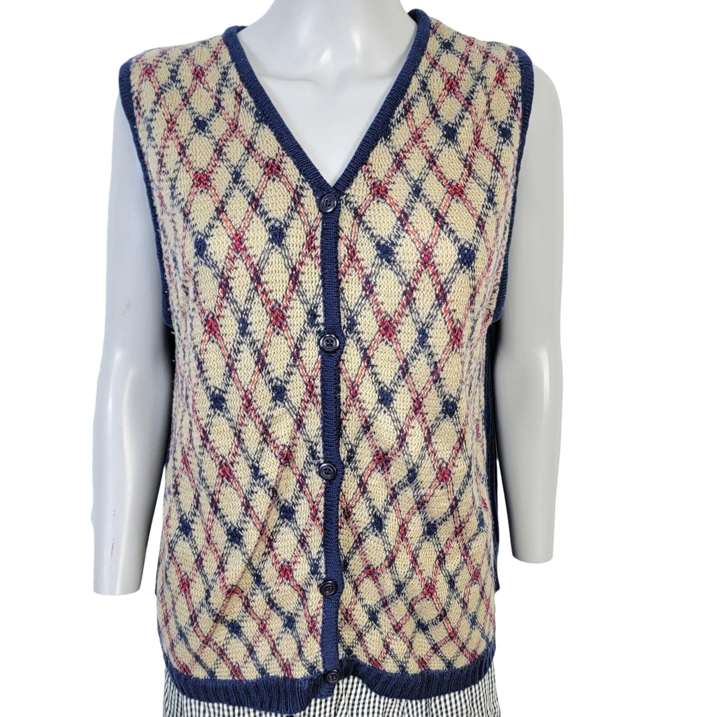 Vintage 90s Sweater Vest Women Medium Shirt Top Blue Burgundy