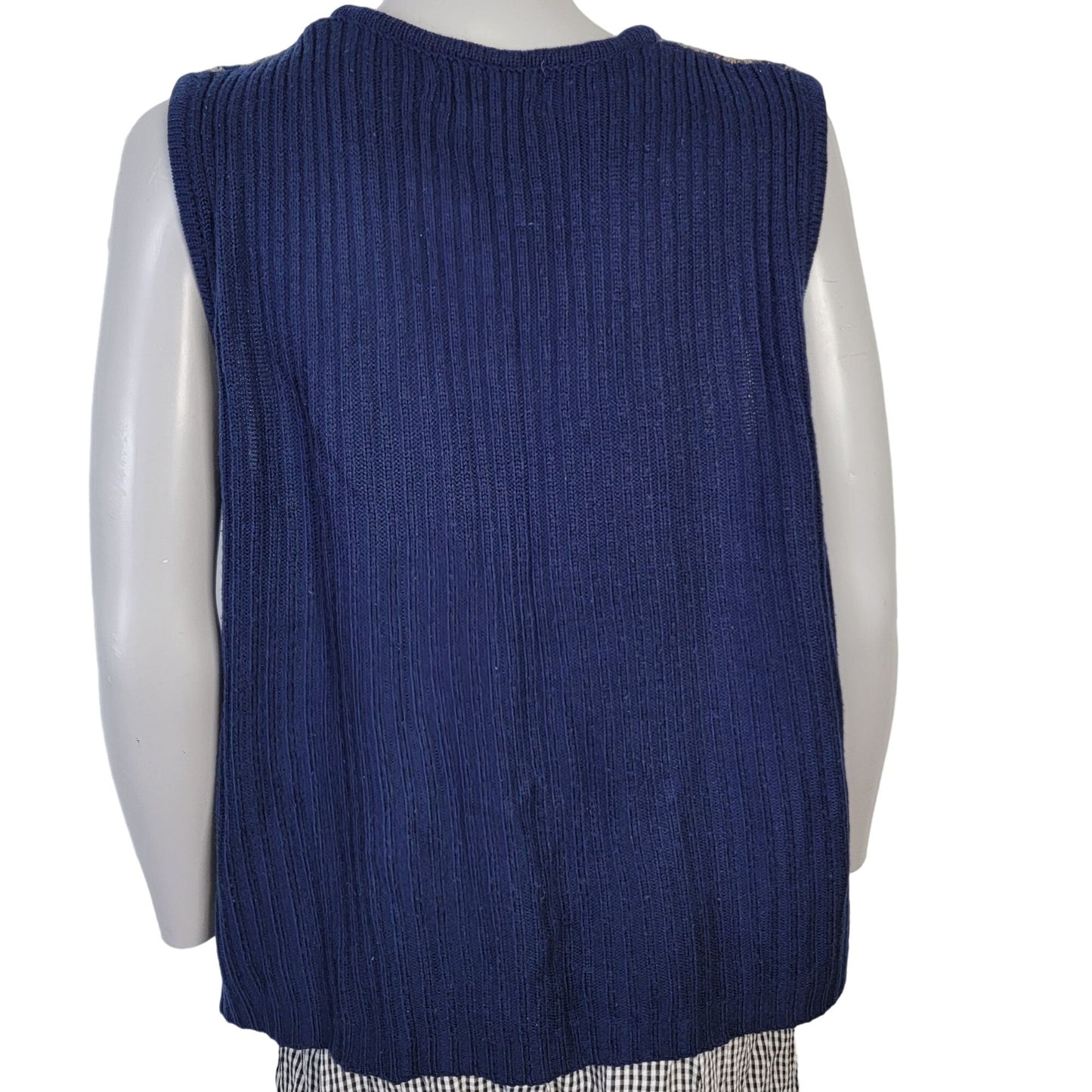 Vintage 90s Sweater Vest Women Medium Shirt Top Blue Burgundy