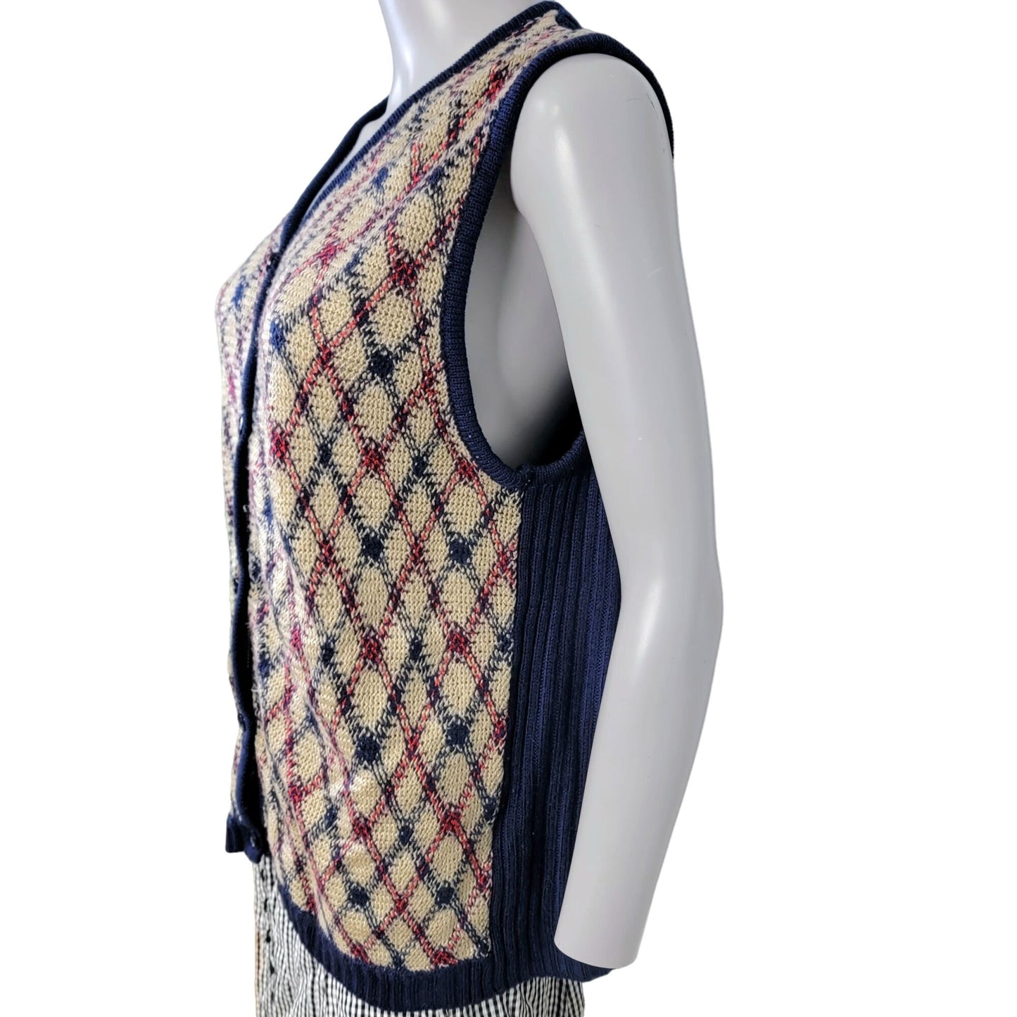 Vintage 90s Sweater Vest Women Medium Shirt Top Blue Burgundy