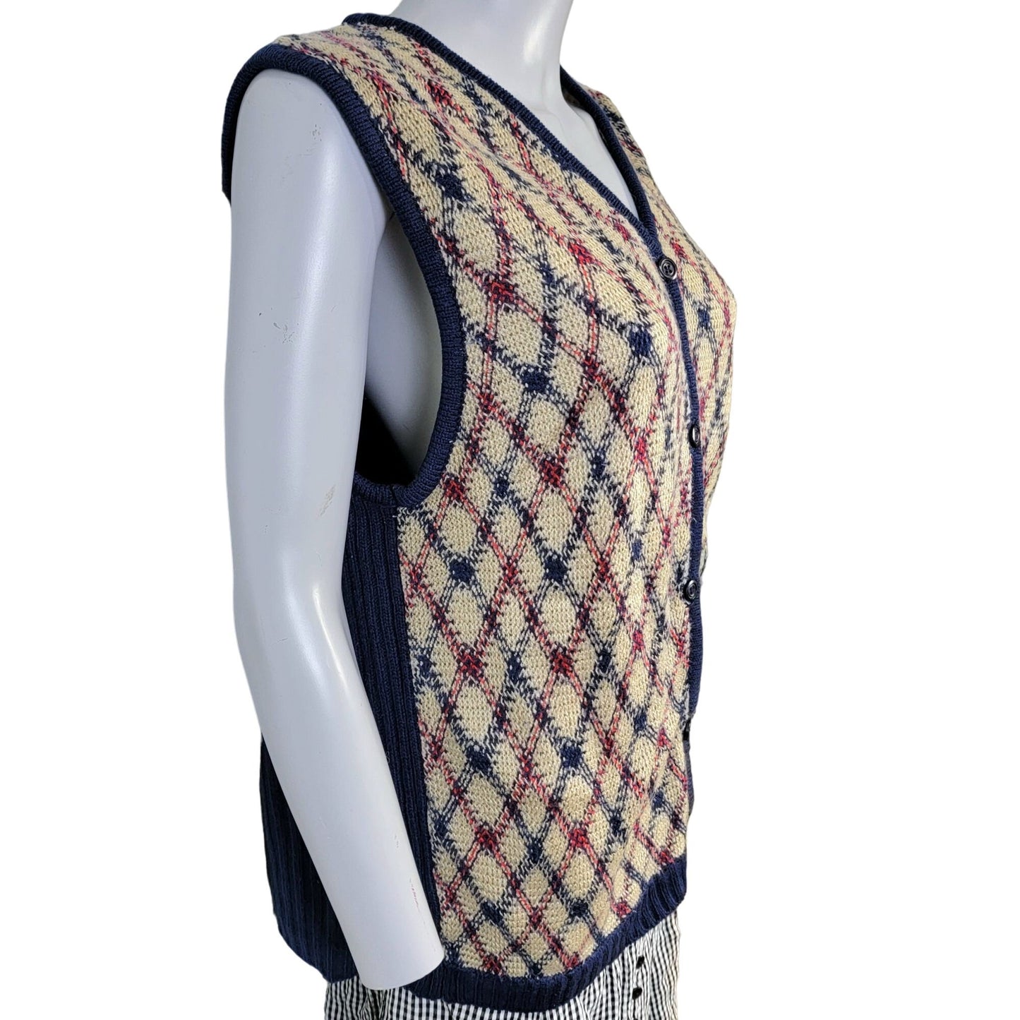 Vintage 90s Sweater Vest Women Medium Shirt Top Blue Burgundy