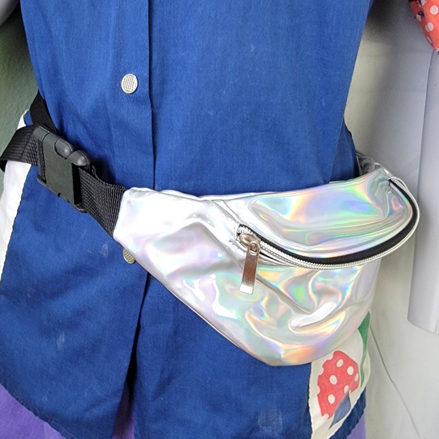 Holographic Belt Bag Travel Purse Handbag Women Silver New Adjustable Iridescent