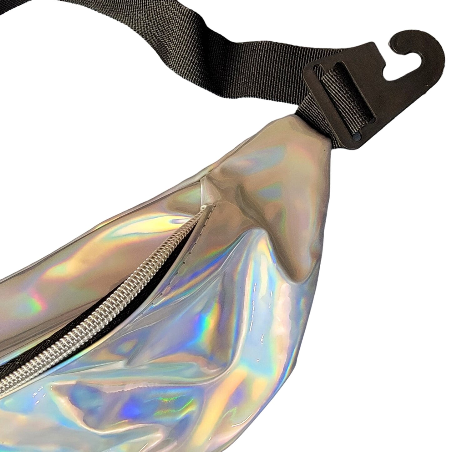 Holographic Belt Bag Travel Purse Handbag Women Silver New Adjustable Iridescent