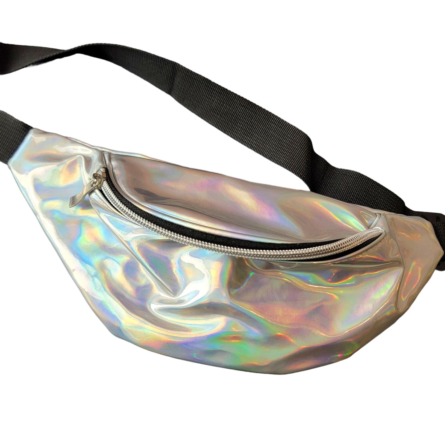 Holographic Belt Bag Travel Purse Handbag Women Silver New Adjustable Iridescent