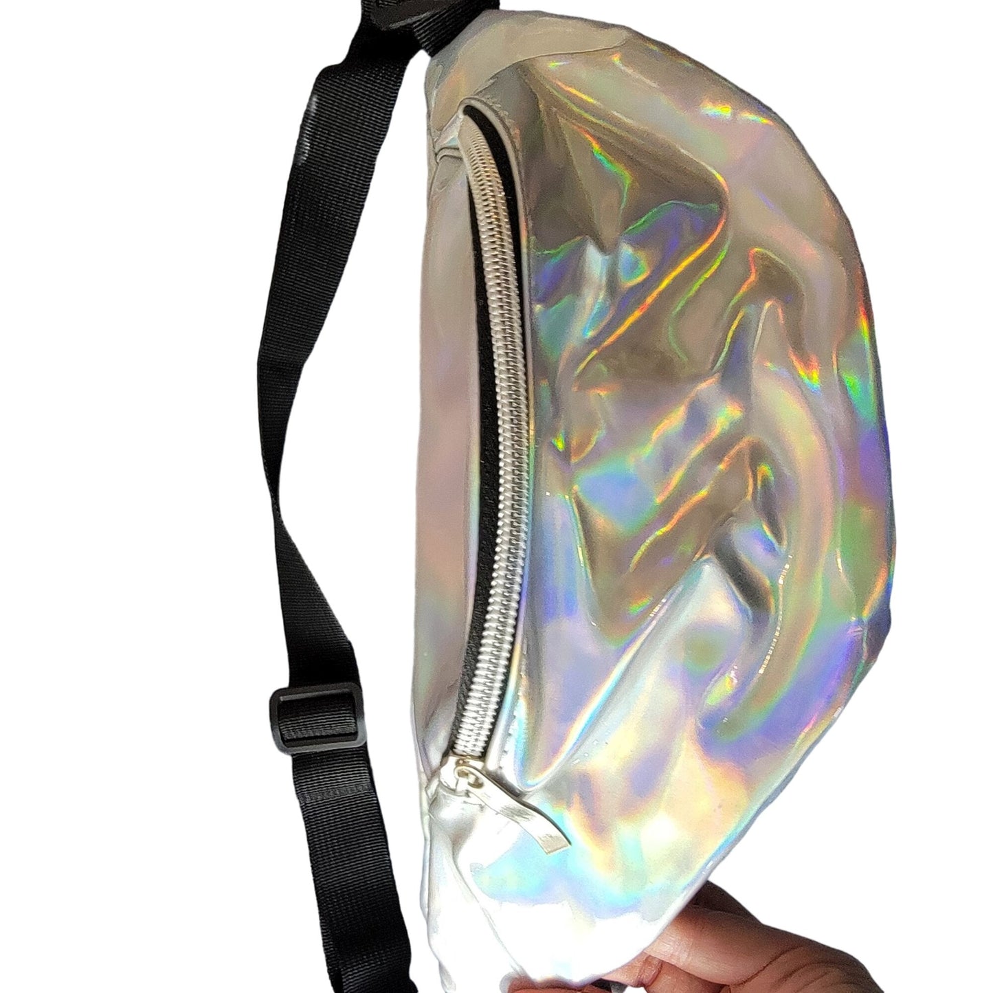 Holographic Belt Bag Travel Purse Handbag Women Silver New Adjustable Iridescent
