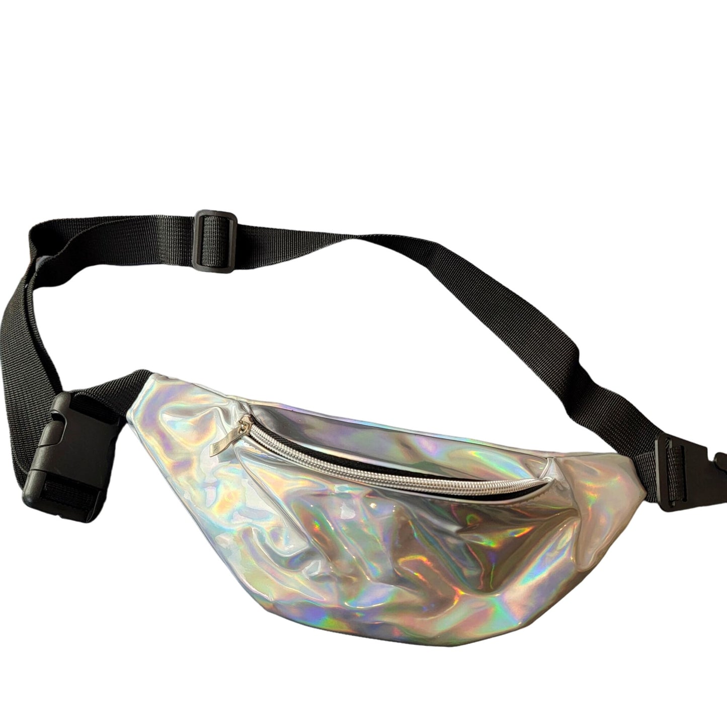 Holographic Belt Bag Travel Purse Handbag Women Silver New Adjustable Iridescent