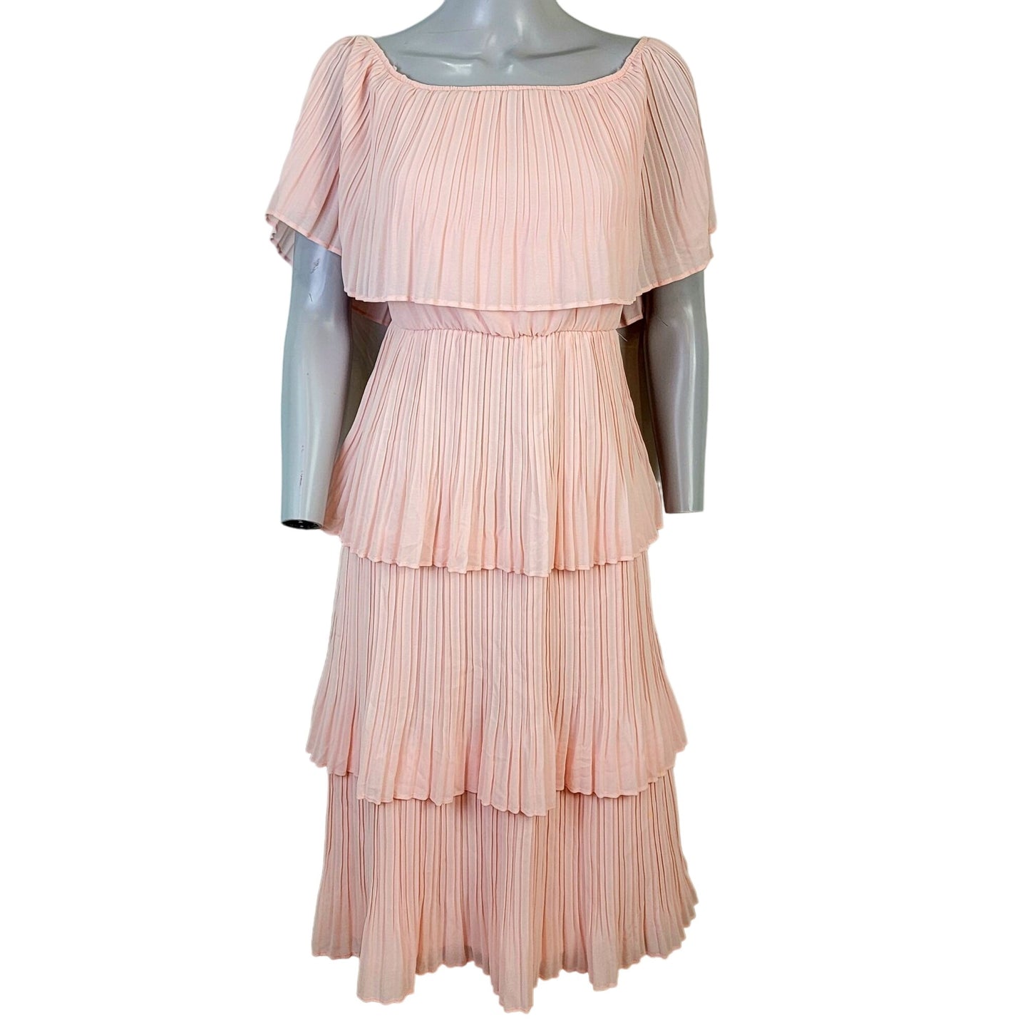 Tiered Off Shoulder Midi Dress Women Small 4 6 Formal Party Pink