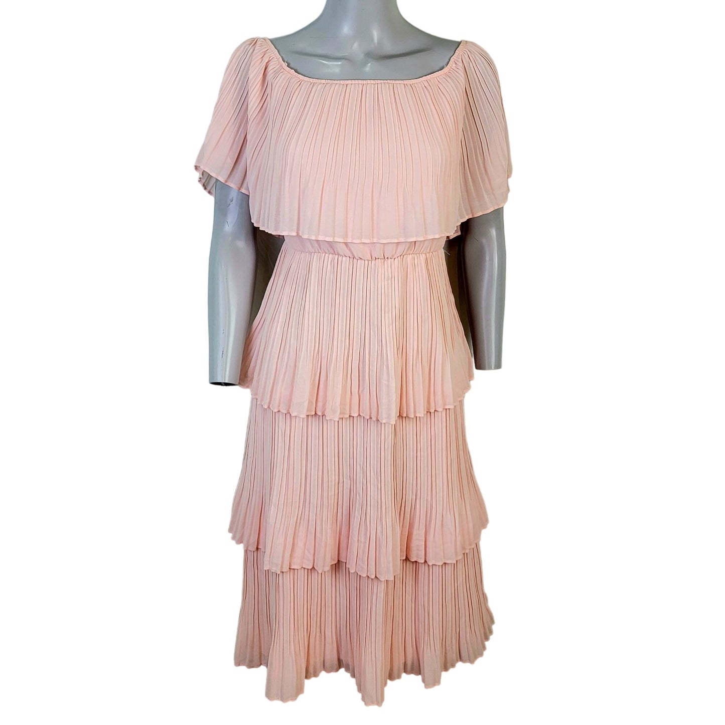 Tiered Off Shoulder Midi Dress Women Small 4 6 Formal Party Pink