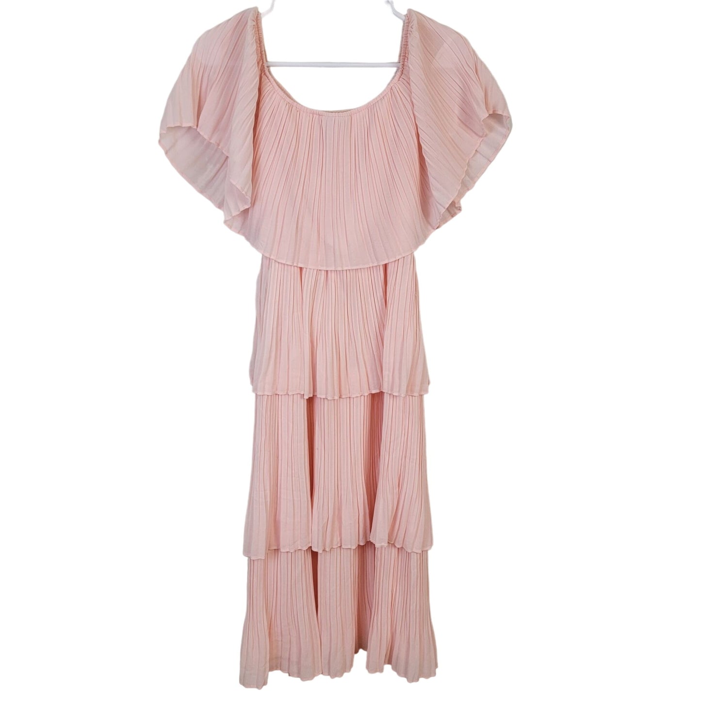 Tiered Off Shoulder Midi Dress Women Small 4 6 Formal Party Pink
