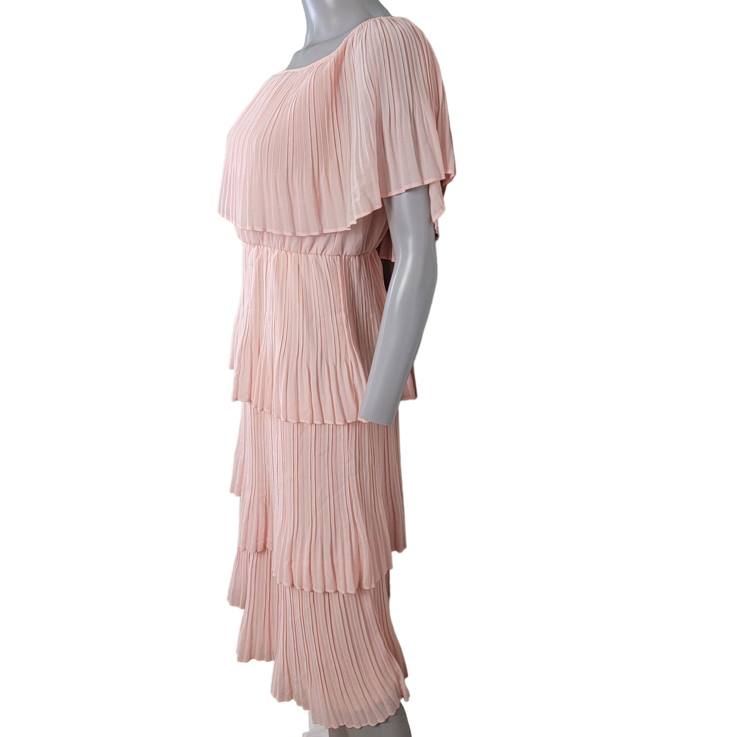 Tiered Off Shoulder Midi Dress Women Small 4 6 Formal Party Pink
