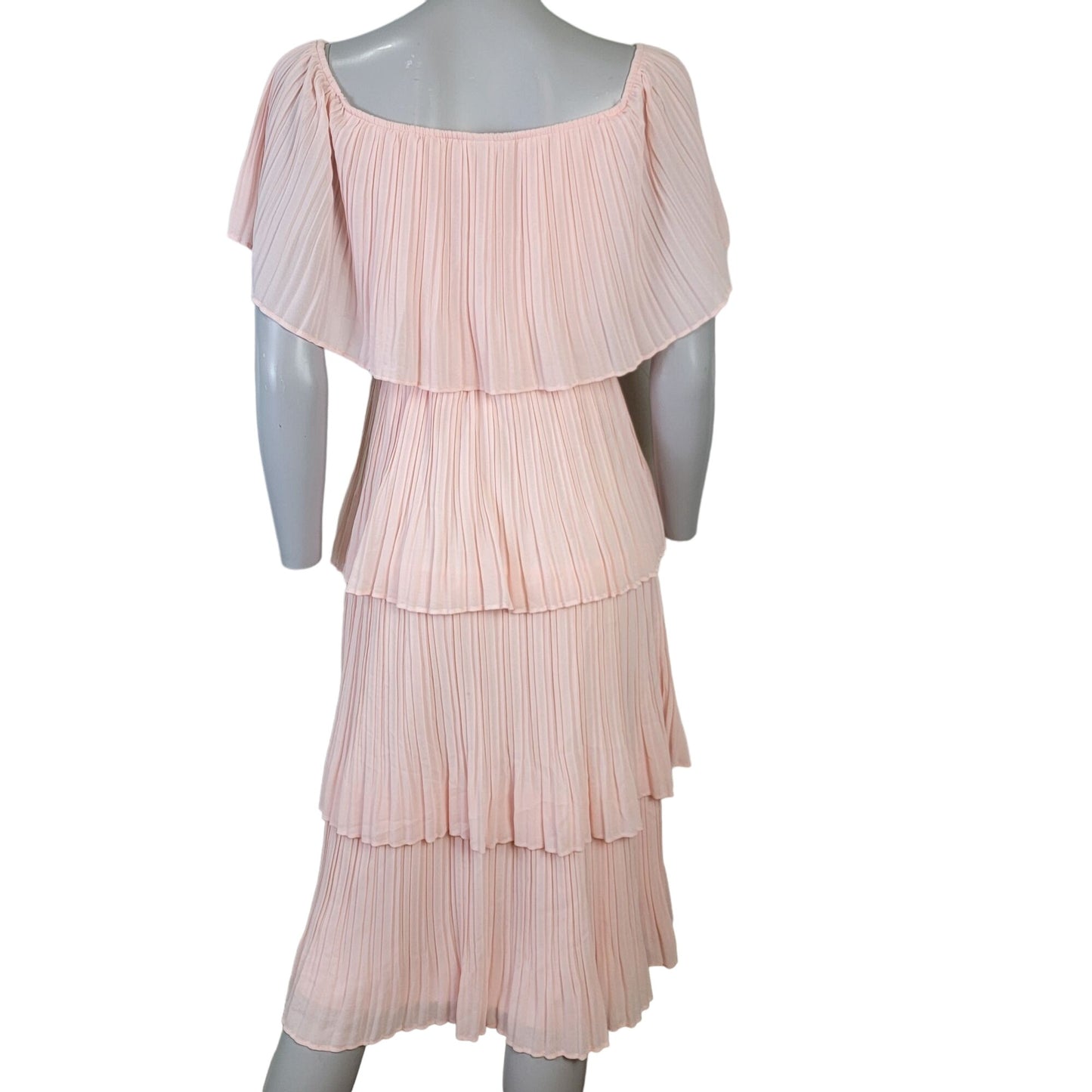 Tiered Off Shoulder Midi Dress Women Small 4 6 Formal Party Pink