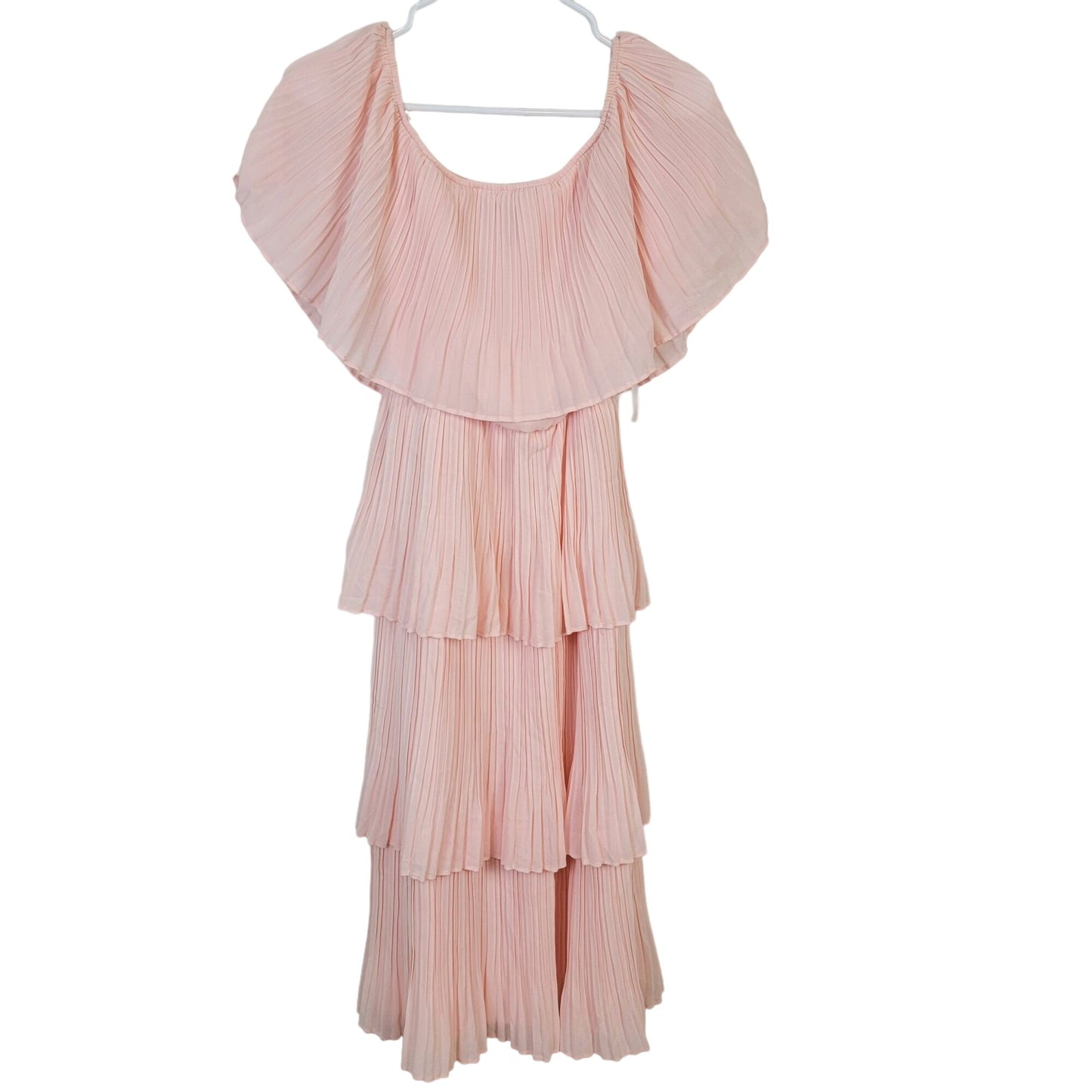 Tiered Off Shoulder Midi Dress Women Small 4 6 Formal Party Pink