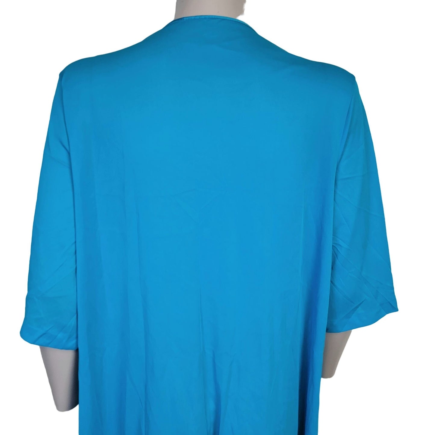 Vintage 90s Nylon Robe Women Medium Embroidery Button Dress Nightgown Blue