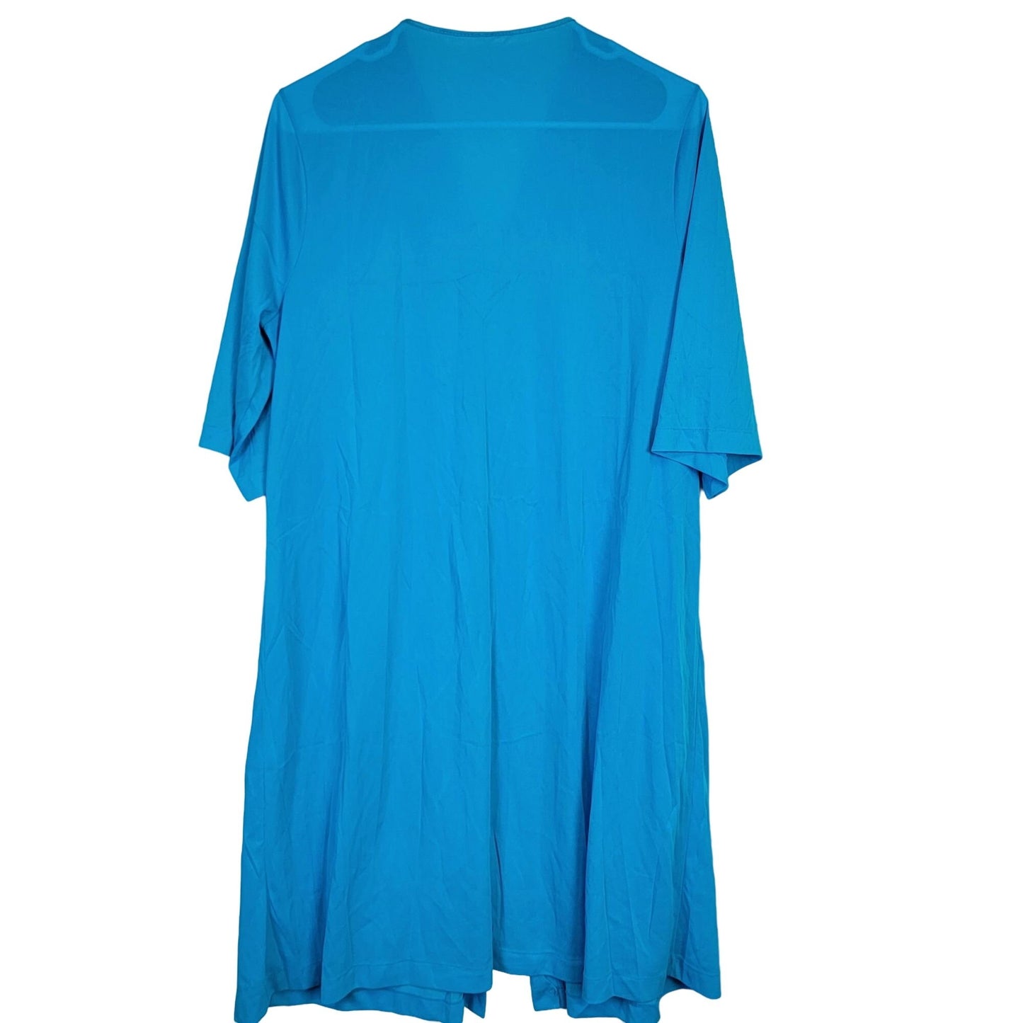 Vintage 90s Nylon Robe Women Medium Embroidery Button Dress Nightgown Blue