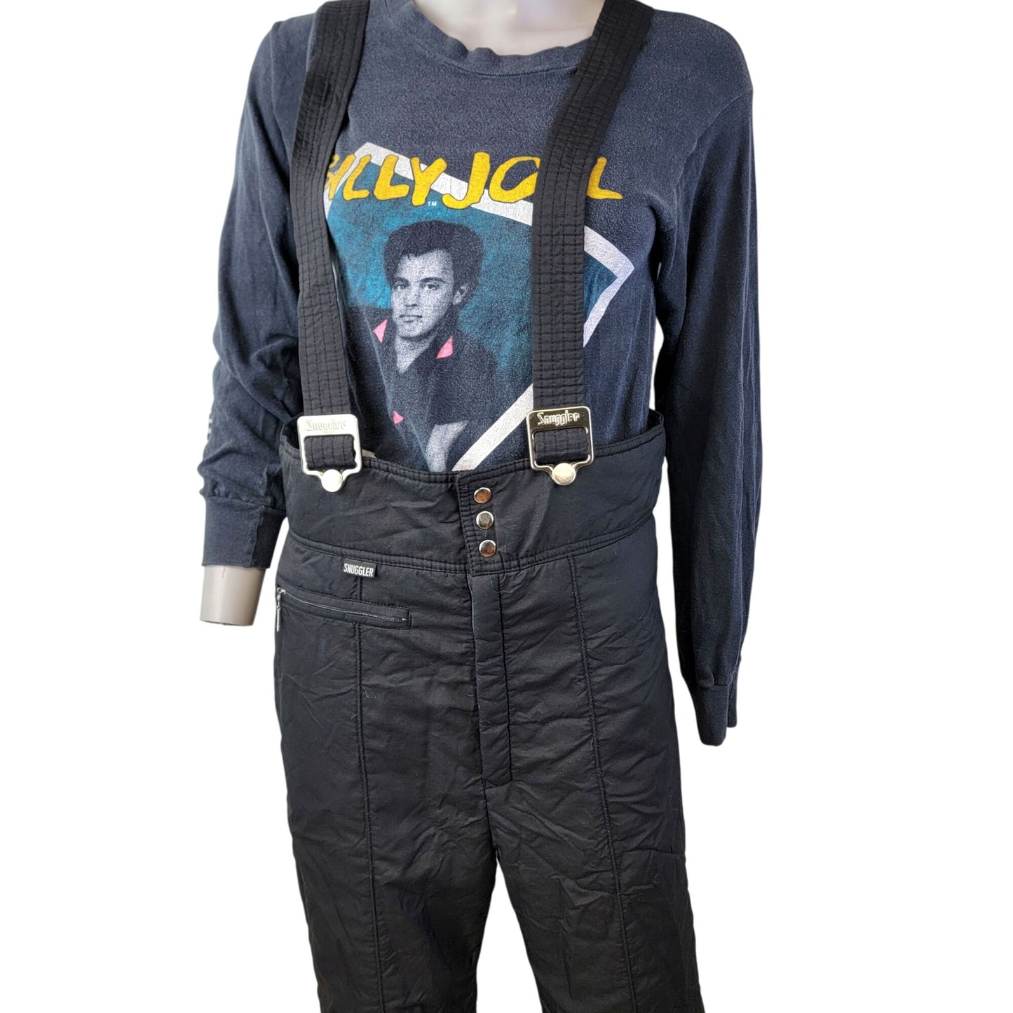 Snuggler Vintage 80s Black Ski Bib Snow Pants Men Medium Boot Cut Adjustable 34 Waist 30 Length