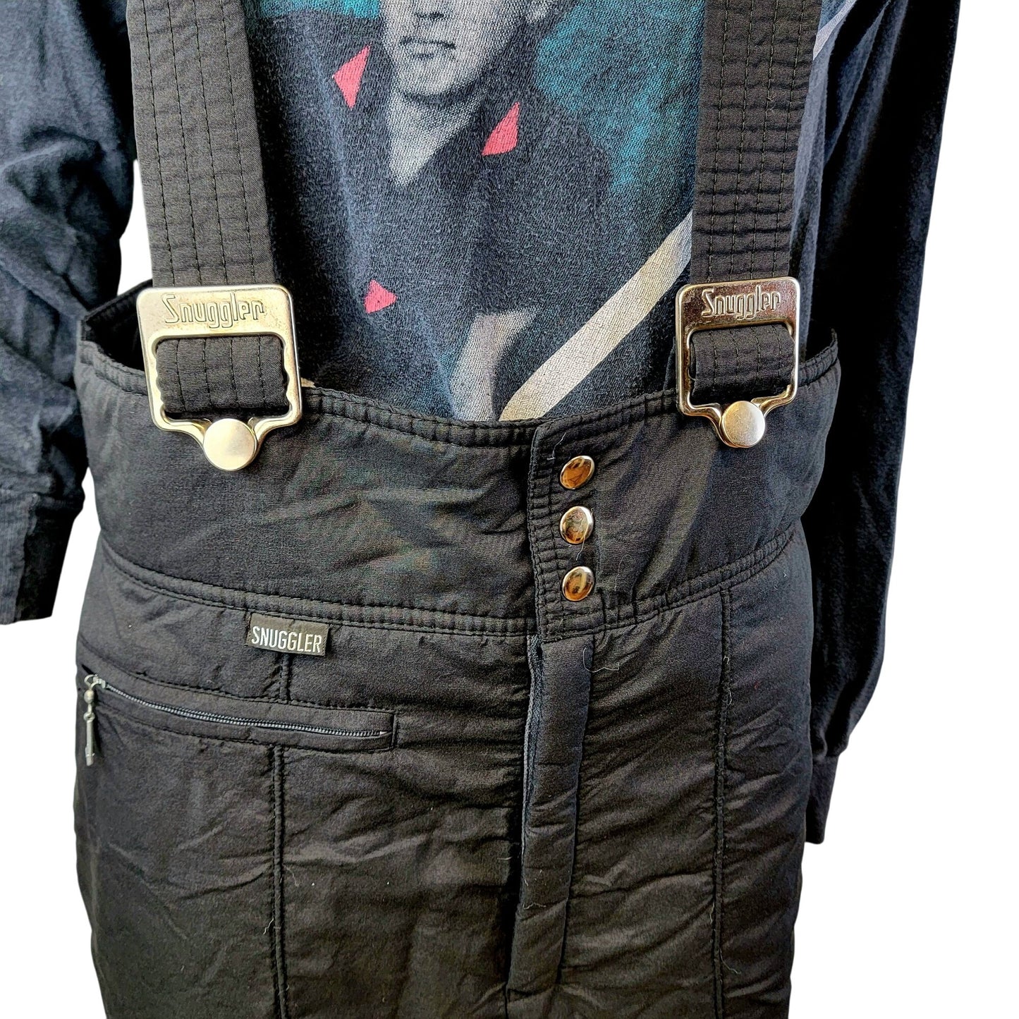 Snuggler Vintage 80s Black Ski Bib Snow Pants Men Medium Boot Cut Adjustable 34 Waist 30 Length