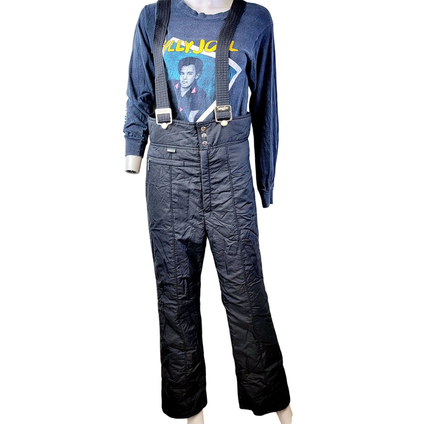 Snuggler Vintage 80s Black Ski Bib Snow Pants Men Medium Boot Cut Adjustable 34 Waist 30 Length