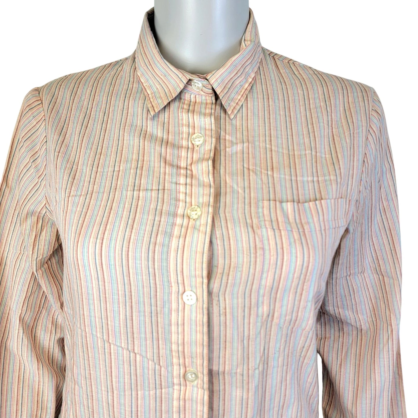 Vintage 70s Stripe Shirt Women Medium 8 10 Button Collar Top