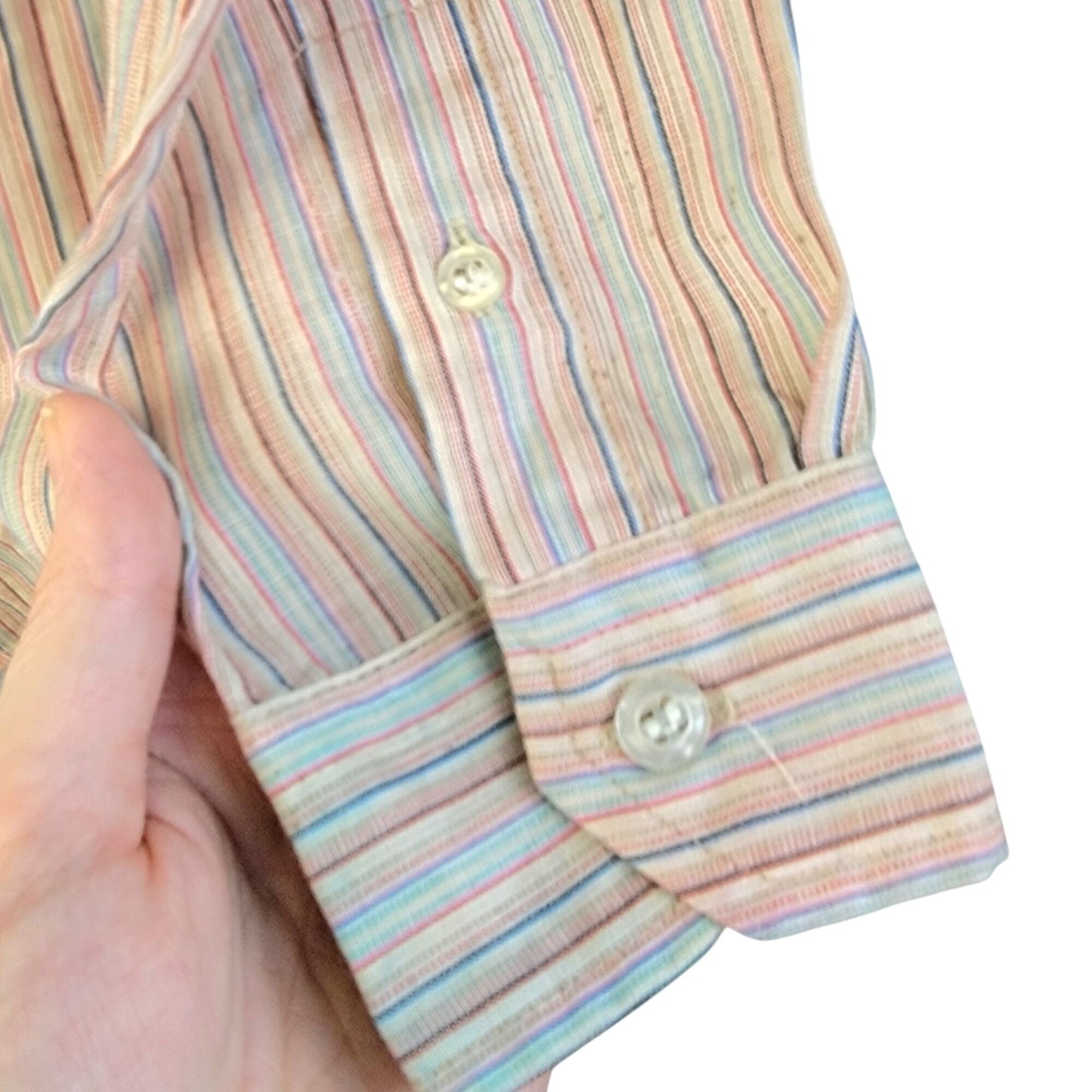 Vintage 70s Stripe Shirt Women Medium 8 10 Button Collar Top