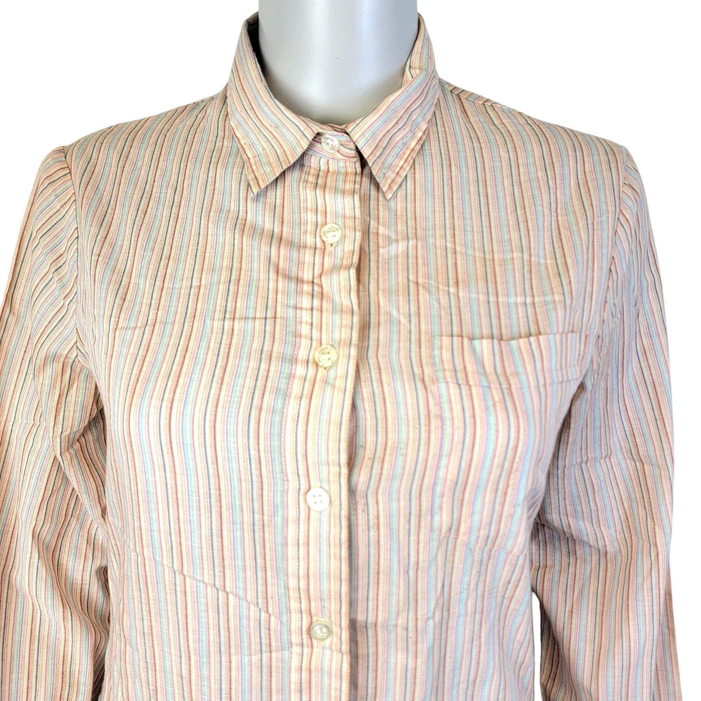 Vintage 70s Stripe Shirt Women Medium 8 10 Button Collar Top