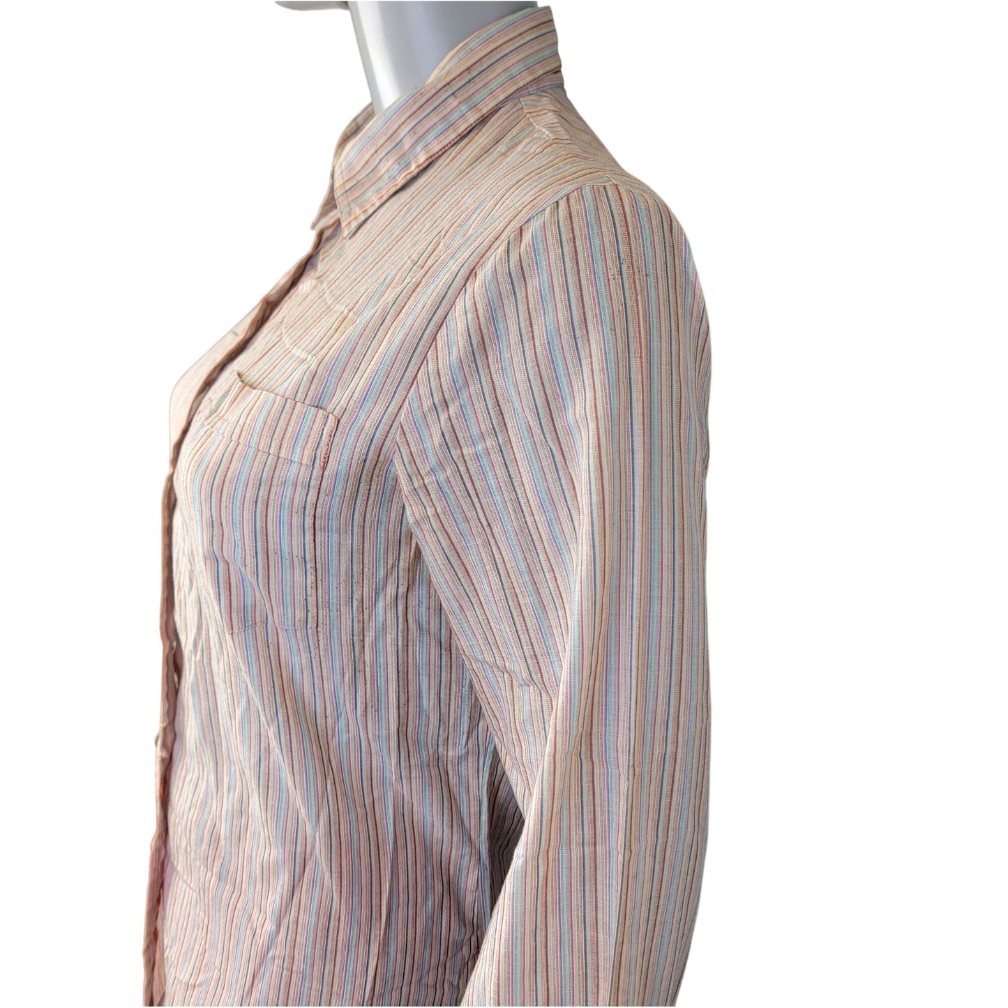 Vintage 70s Stripe Shirt Women Medium 8 10 Button Collar Top