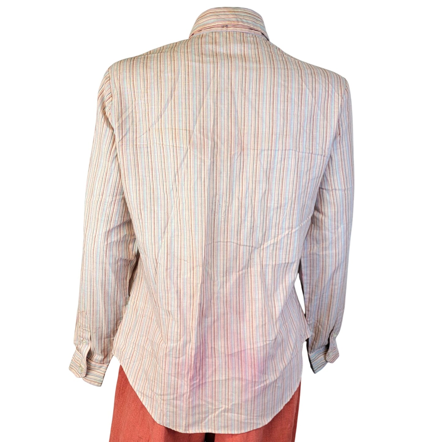 Vintage 70s Stripe Shirt Women Medium 8 10 Button Collar Top