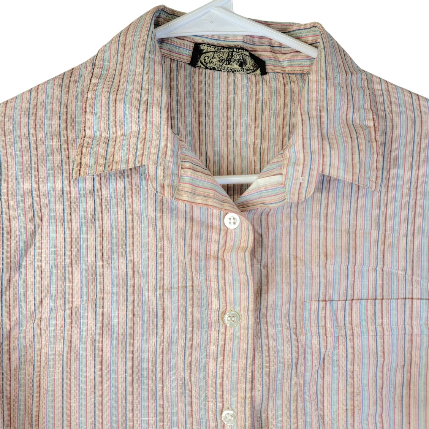 Vintage 70s Stripe Shirt Women Medium 8 10 Button Collar Top