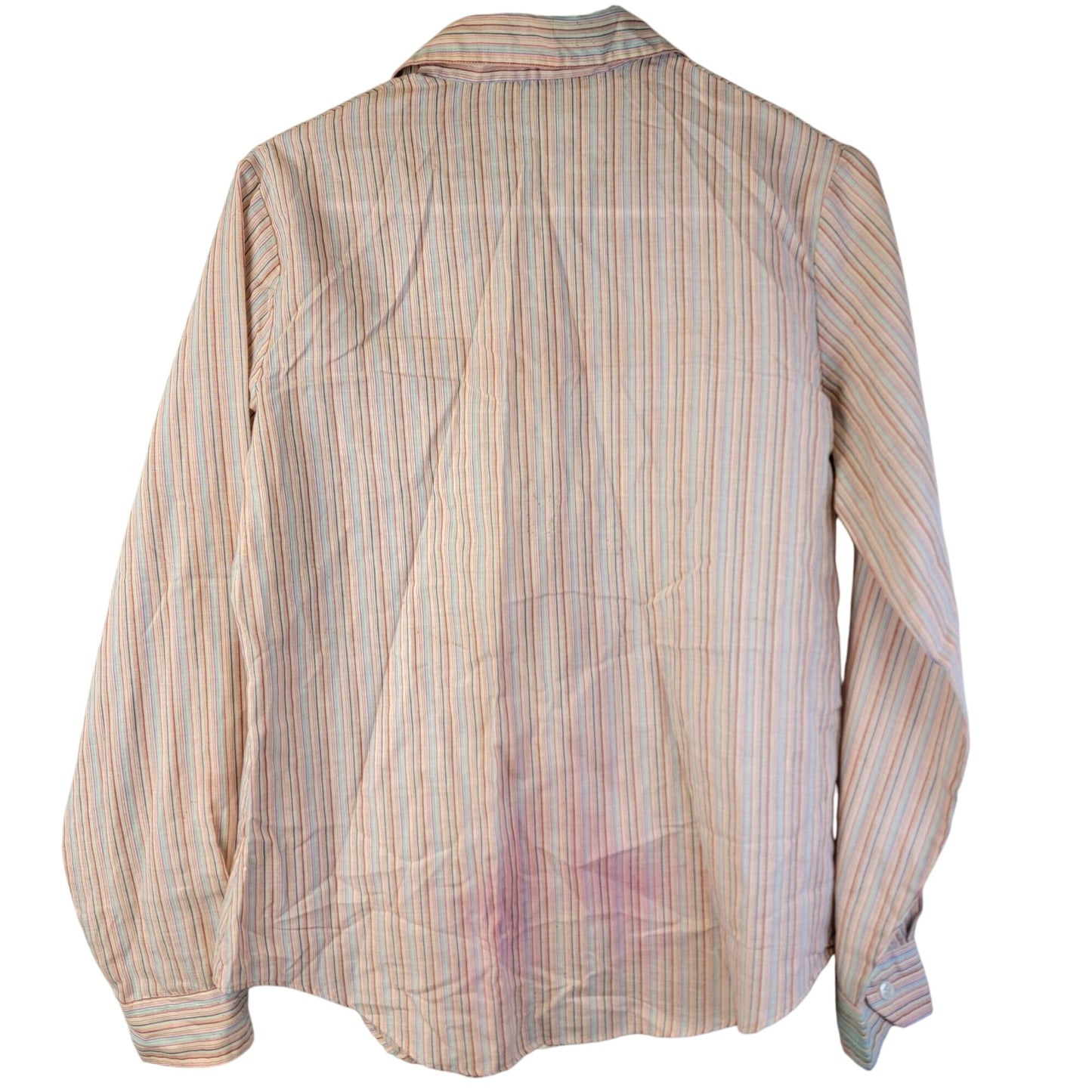 Vintage 70s Stripe Shirt Women Medium 8 10 Button Collar Top