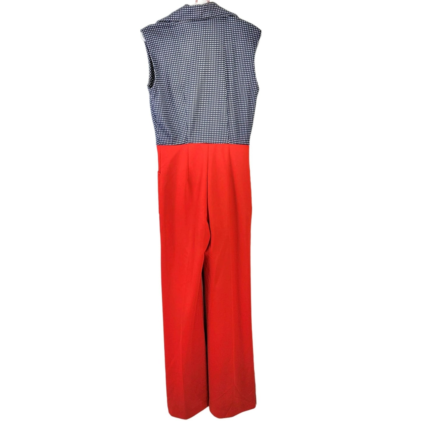 Vintage 70s Patriotic Flag Jumpsuit Women Medium Red Flare Leg High Rise Collar