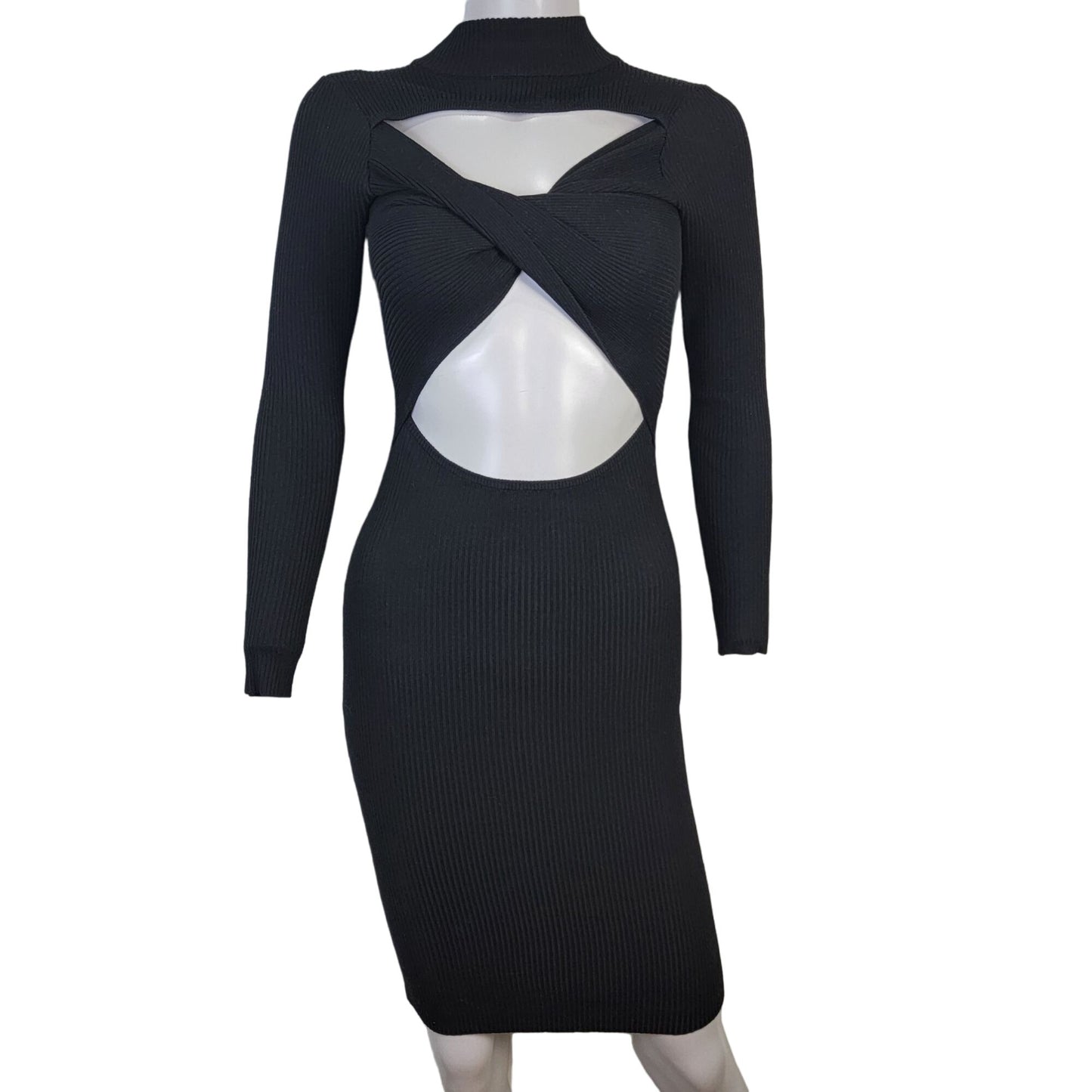 Almost Famous Ribbed Bodycon Dress Women Small Black Knee Length