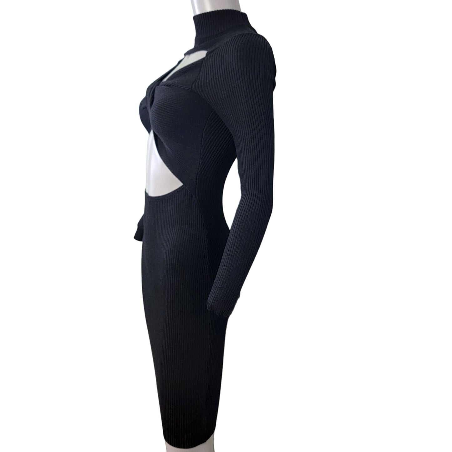 Almost Famous Ribbed Bodycon Dress Women Small Black Knee Length