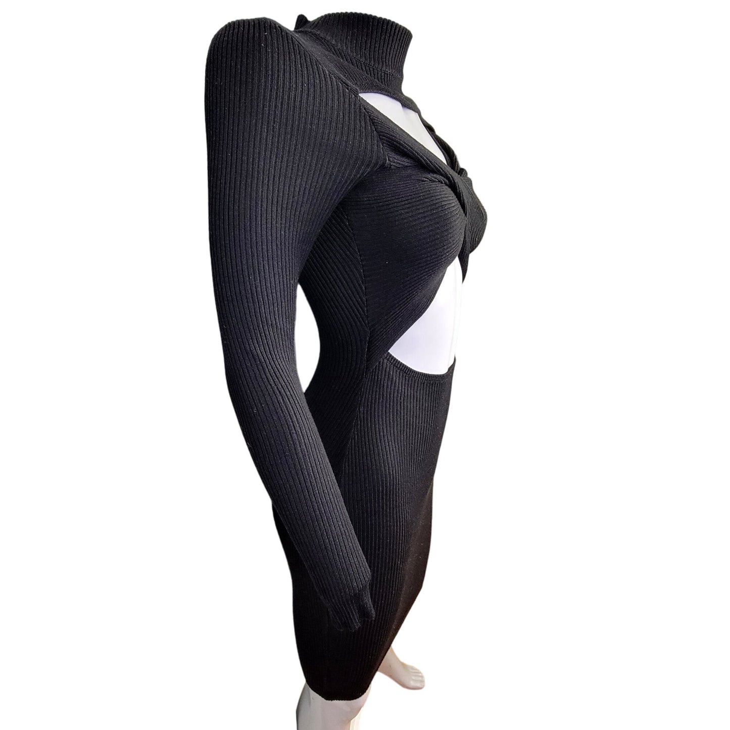 Almost Famous Ribbed Bodycon Dress Women Small Black Knee Length