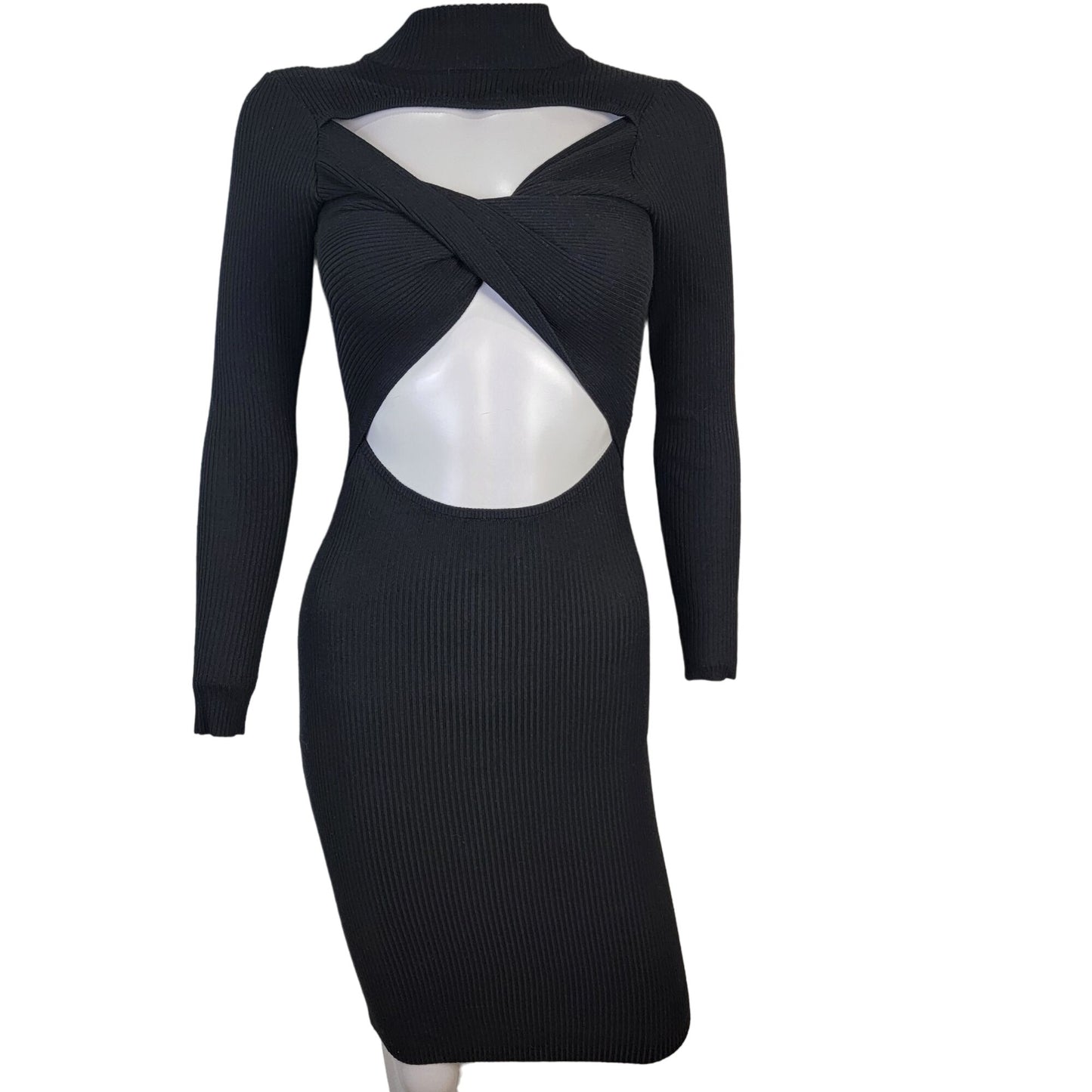 Almost Famous Ribbed Bodycon Dress Women Small Black Knee Length