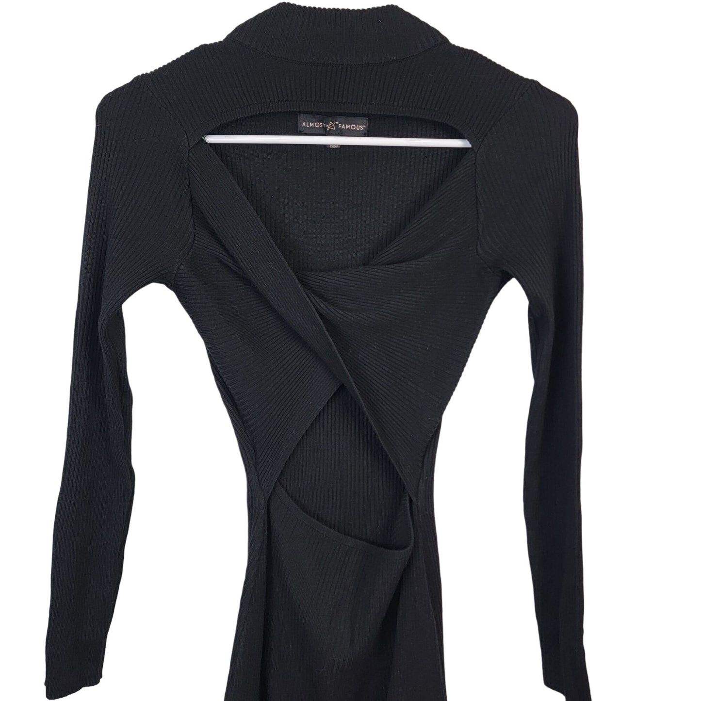 Almost Famous Ribbed Bodycon Dress Women Small Black Knee Length