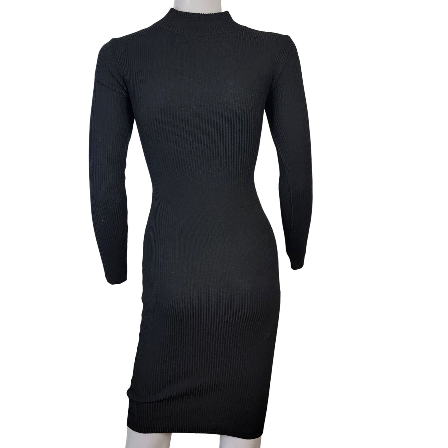 Almost Famous Ribbed Bodycon Dress Women Small Black Knee Length