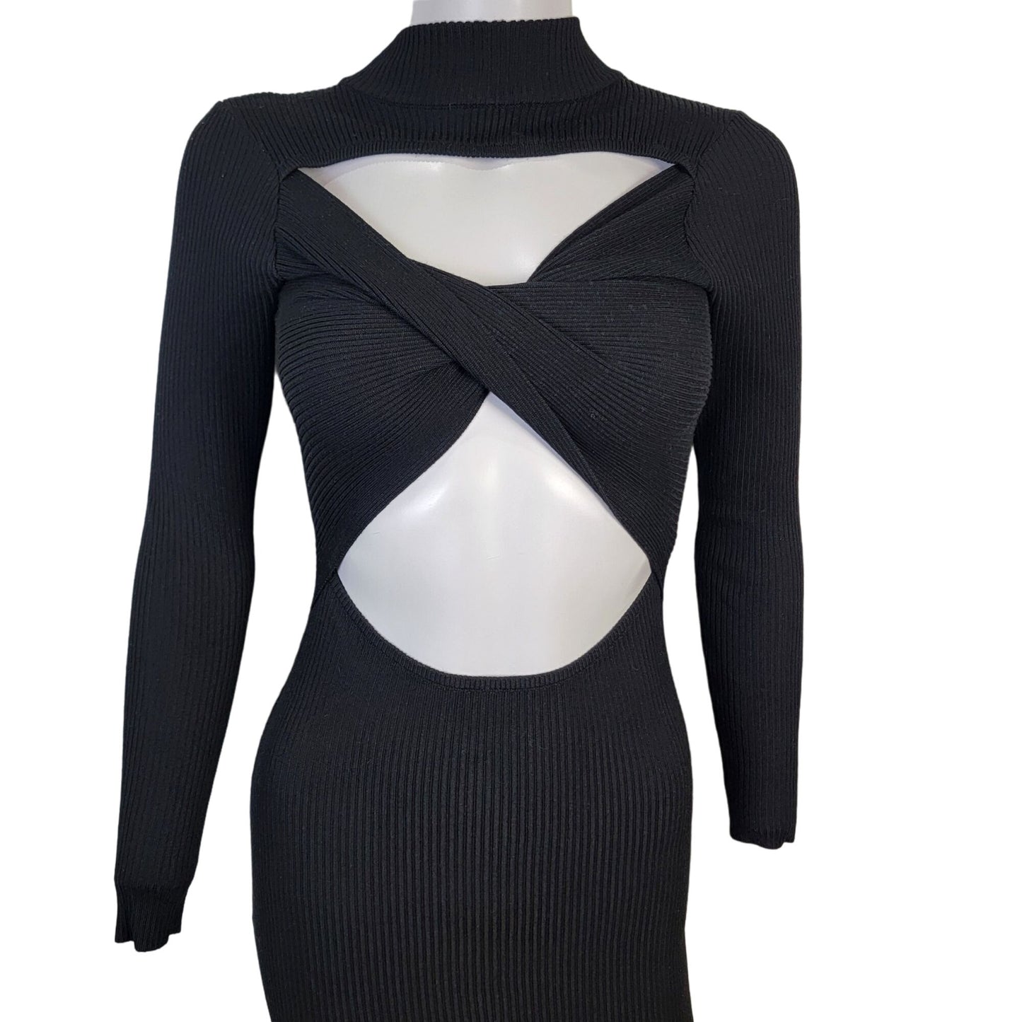 Almost Famous Ribbed Bodycon Dress Women Small Black Knee Length