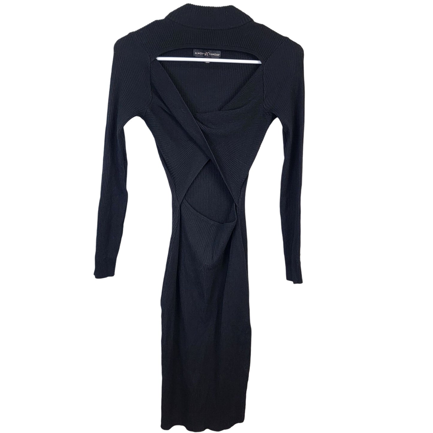 Almost Famous Ribbed Bodycon Dress Women Small Black Knee Length