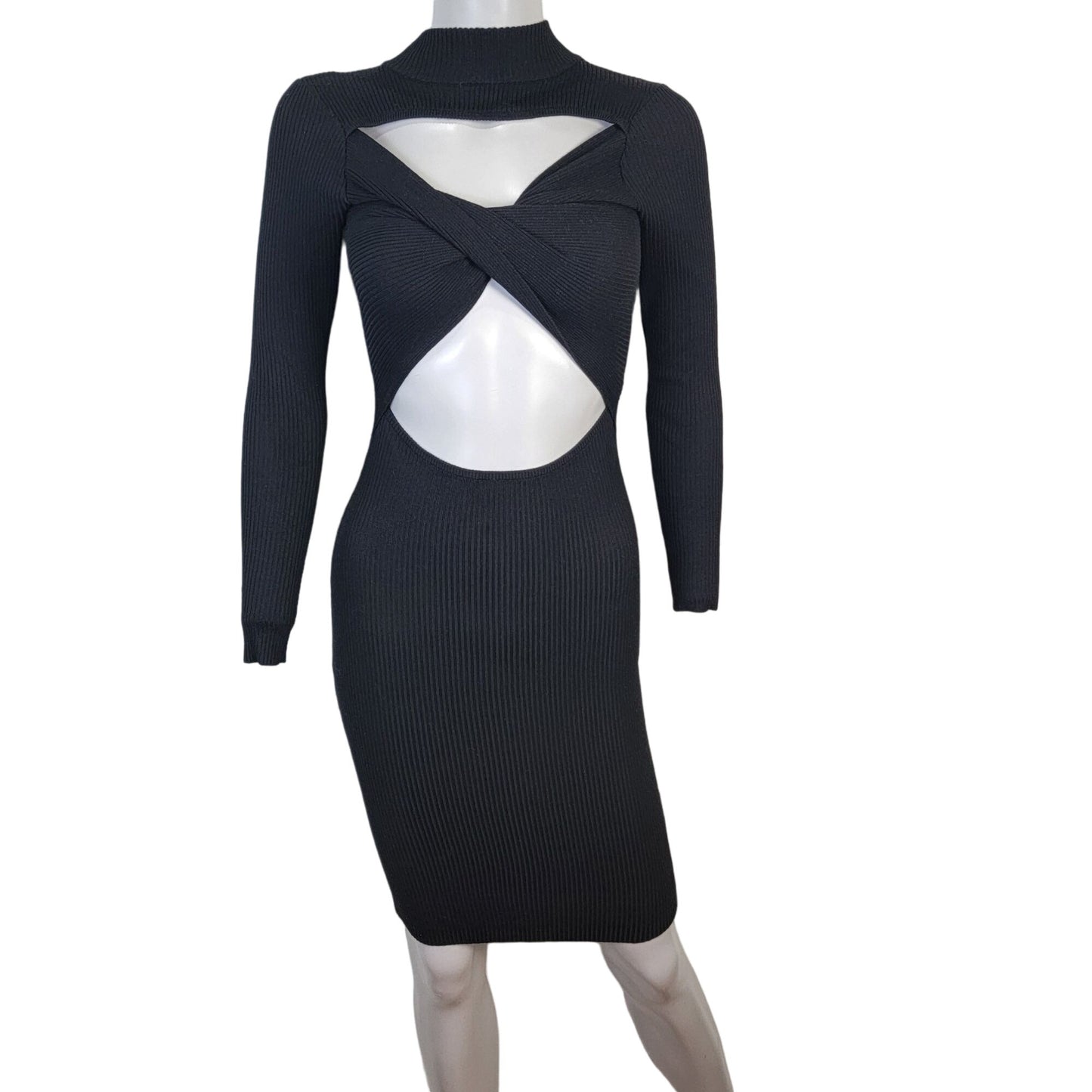 Almost Famous Ribbed Bodycon Dress Women Small Black Knee Length
