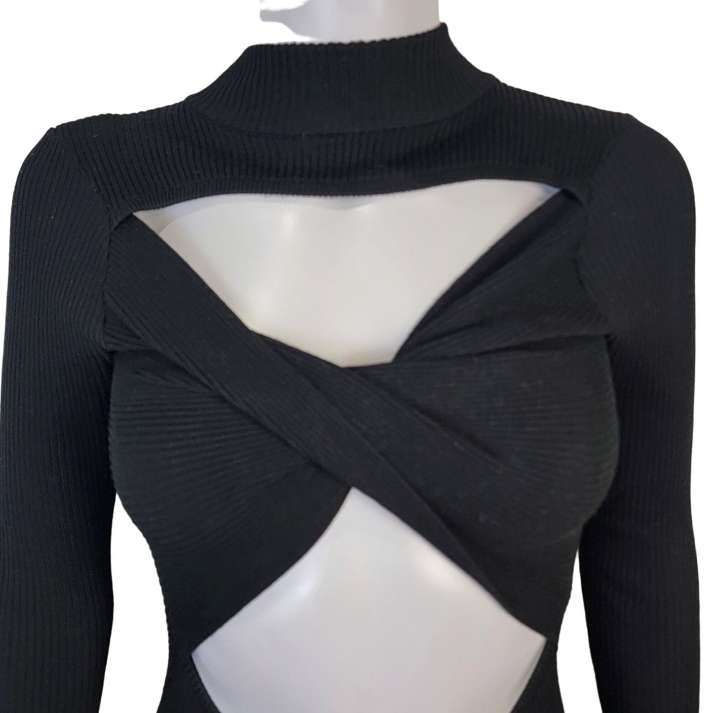 Almost Famous Ribbed Bodycon Dress Women Small Black Knee Length